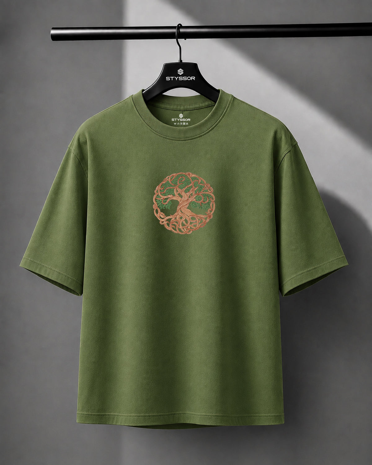 Tree of Life Embroidery Green Oversized T-Shirt