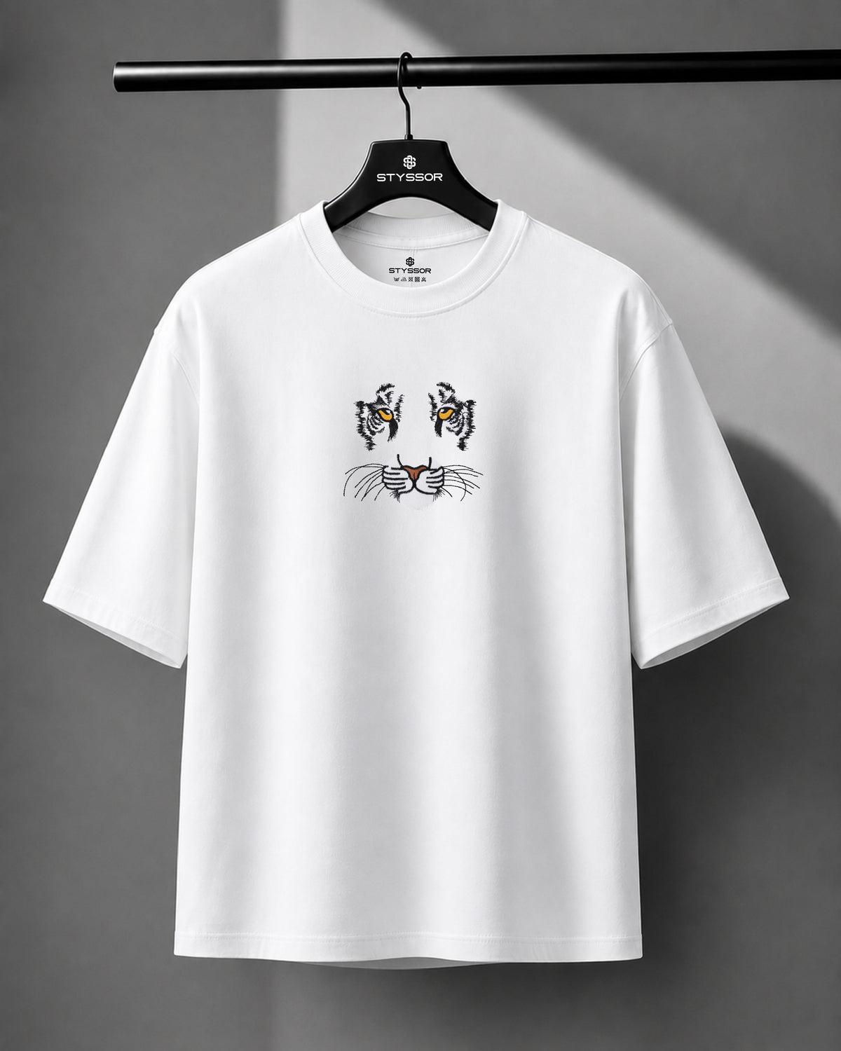White Tiger Embroidery White Oversized T-Shirt