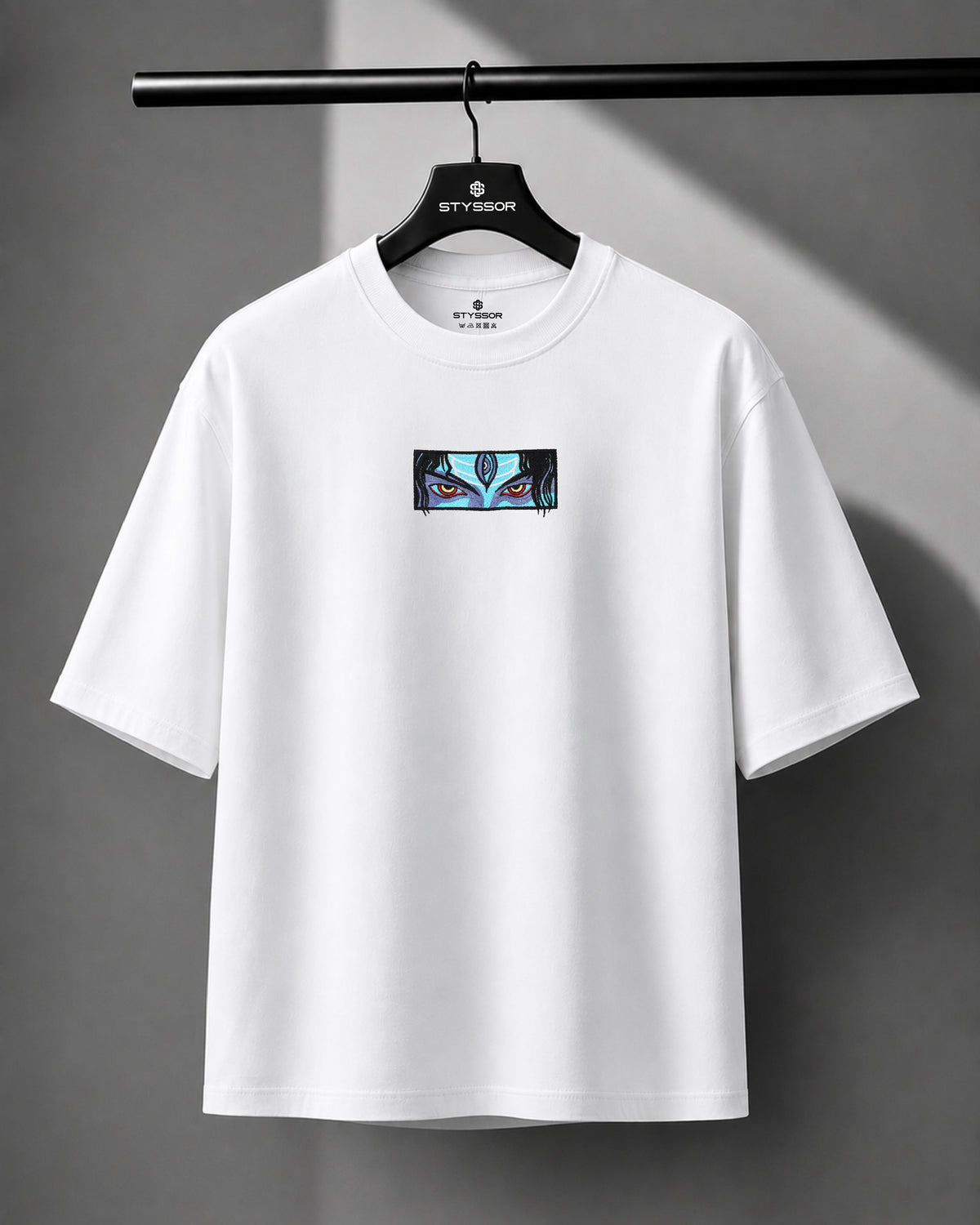 Lord Shiva Eyes Embroidery White Oversized T-Shirt