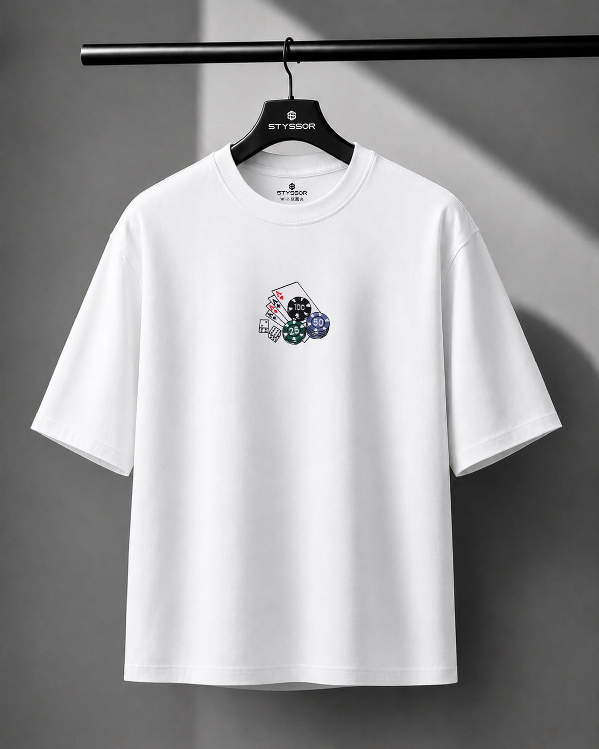 Poker Embroidery White Oversized T-Shirt