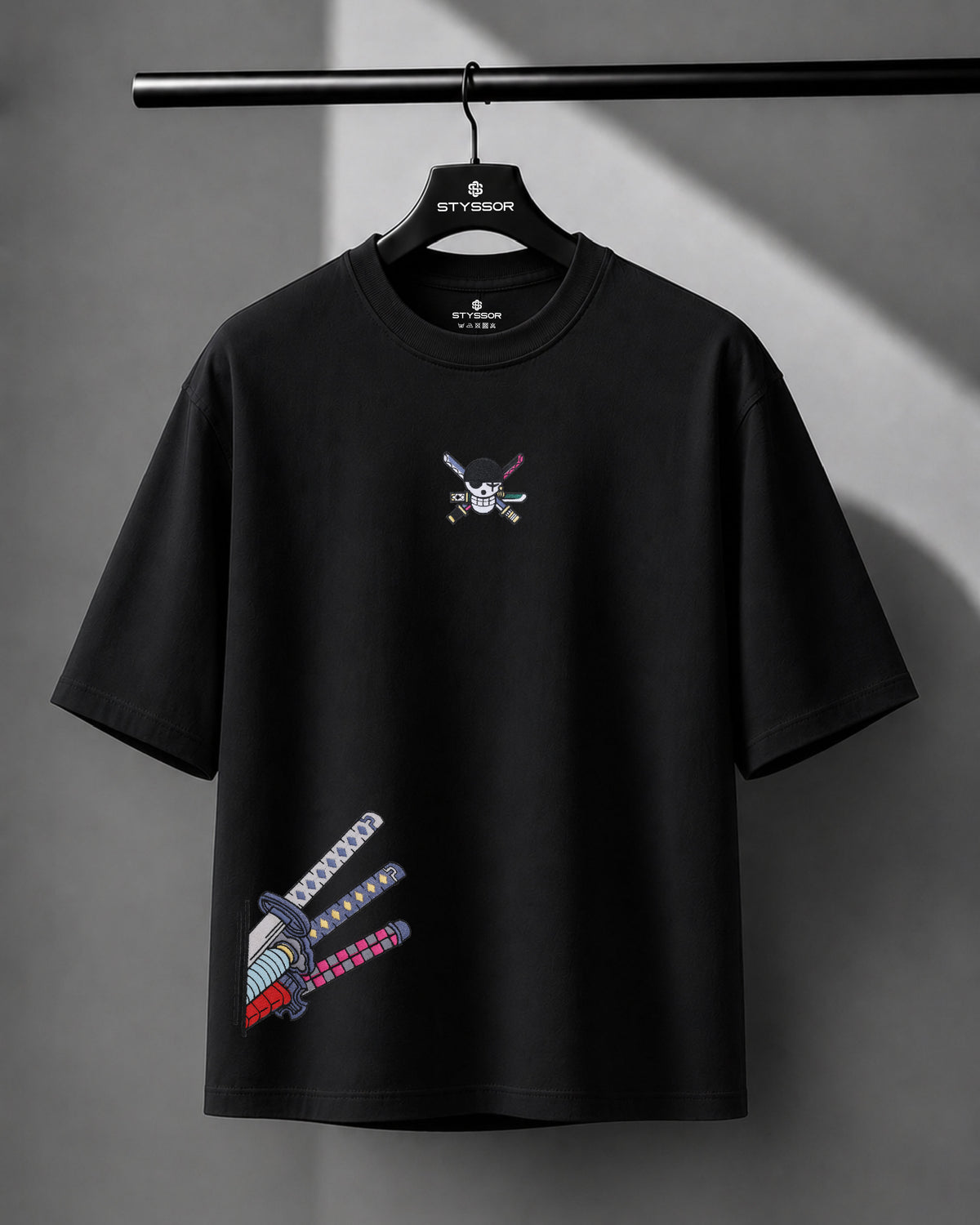 Zoro Katana Embroidery Black Oversized T-Shirt