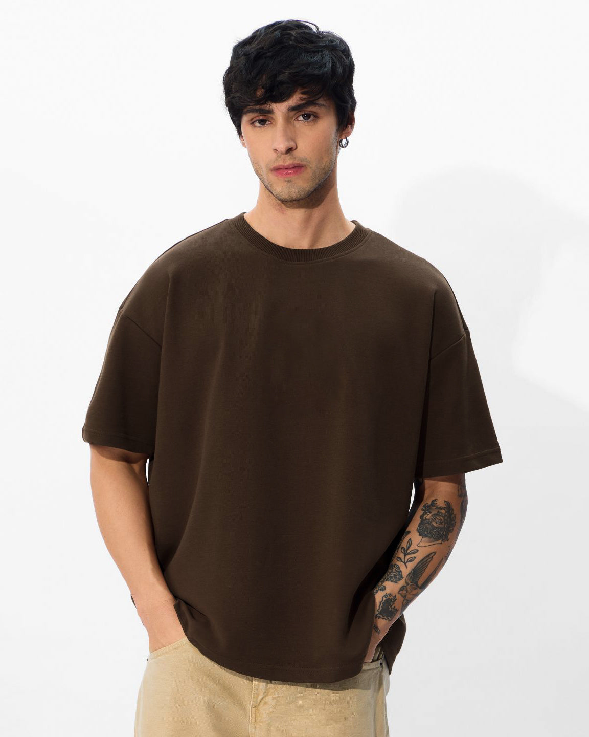 Brown Oversized Round Neck T-shirt