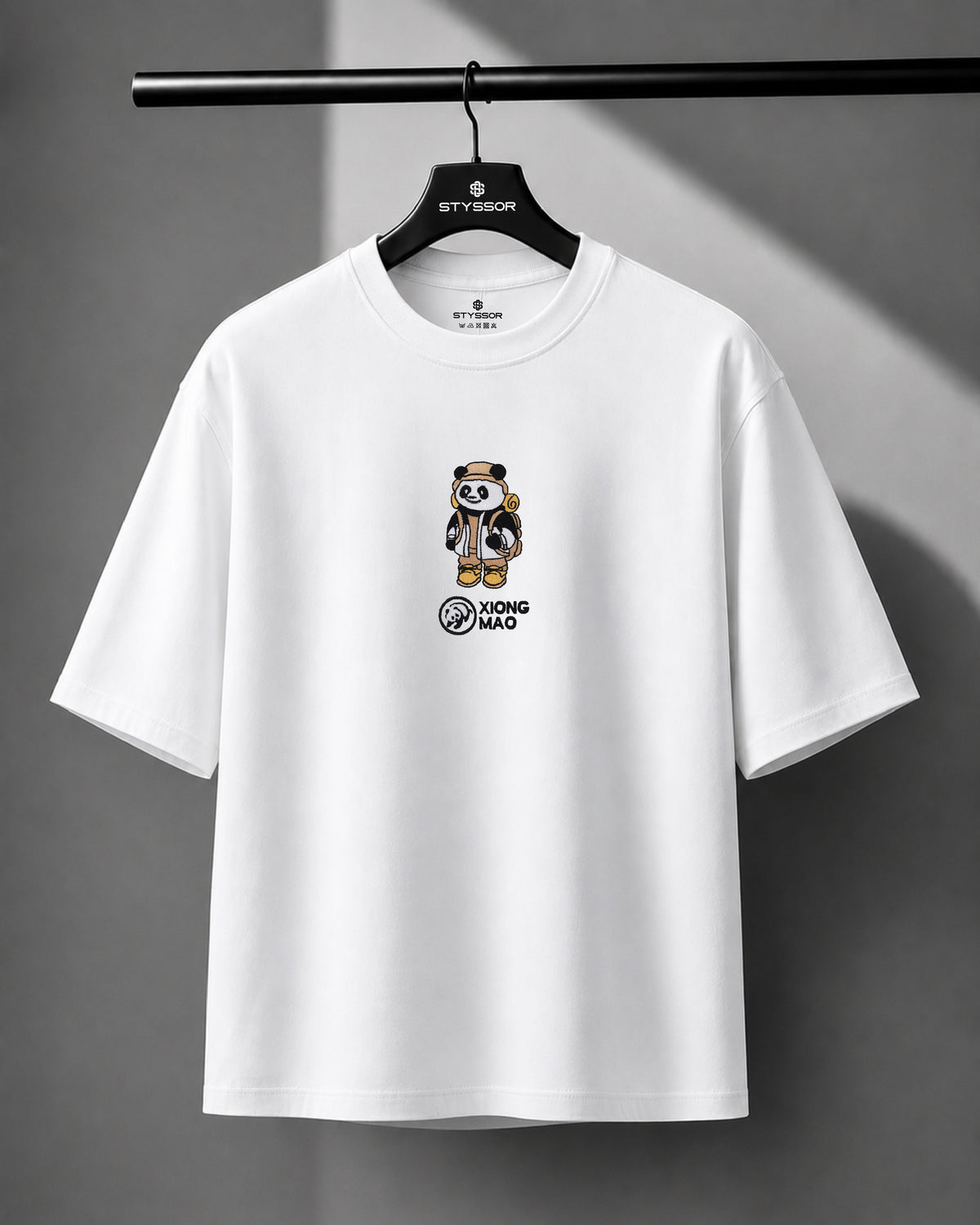 Xiong Mao Embroidery White Oversized T-Shirt