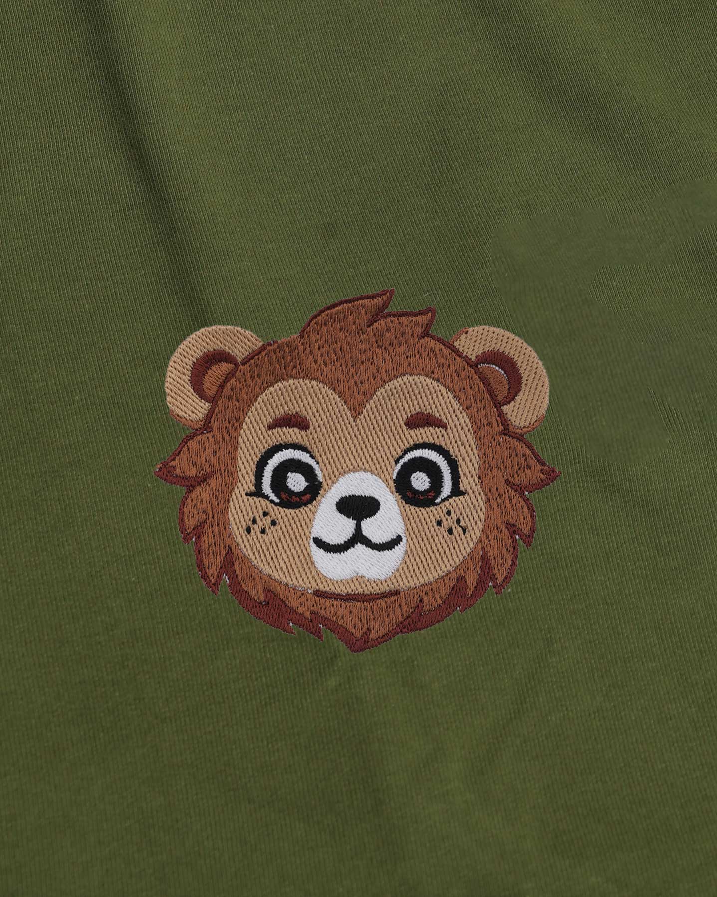 Baby Lion Wildlife Embroidery Oversized Green T-Shirt