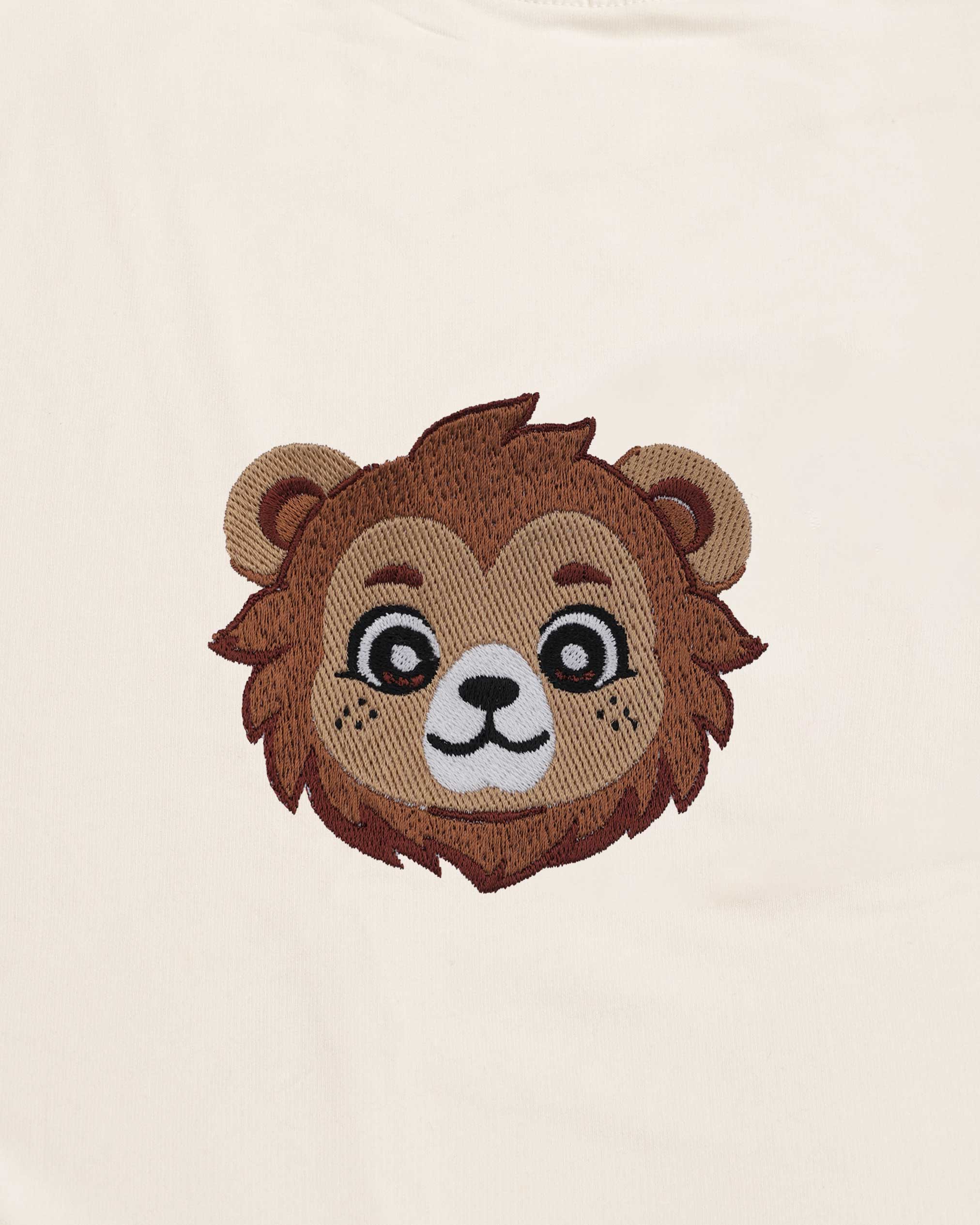 Baby Lion Wildlife Embroidery Oversized Off-White T-Shirt
