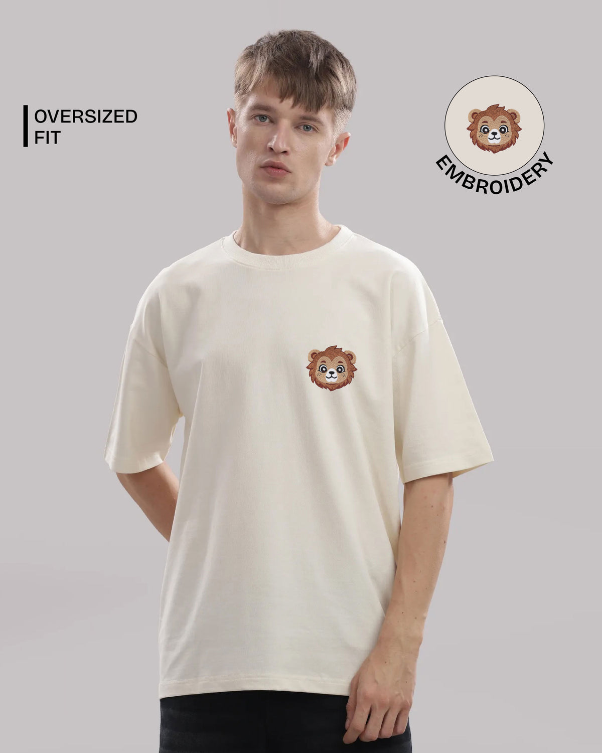 Baby Lion Wildlife Embroidery Oversized T-Shirt
