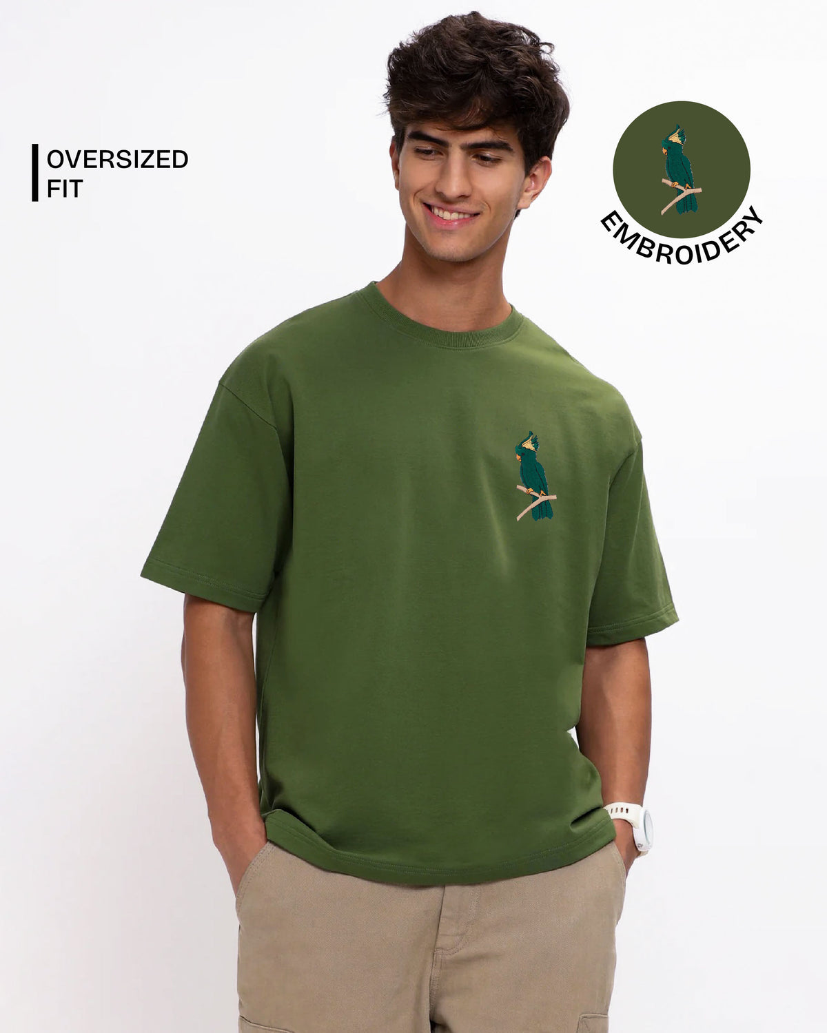 Cockatoo Wildlife Embroidery Oversized T-Shirt