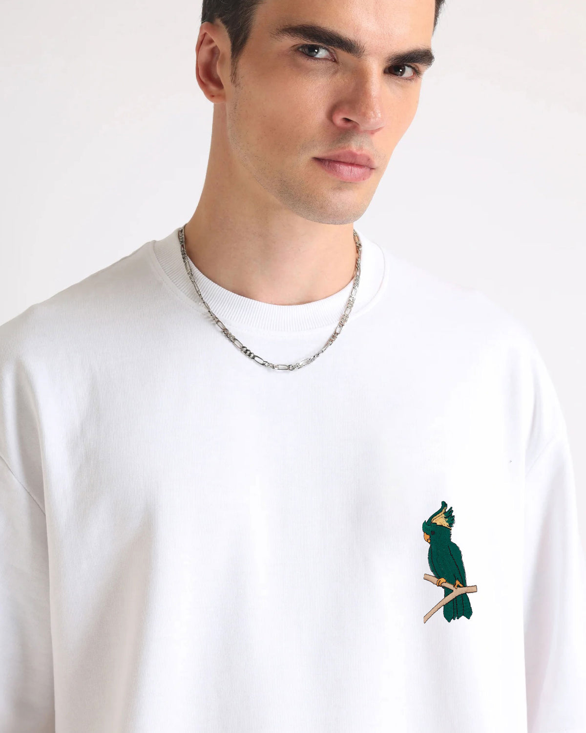 Cockatoo Wildlife Embroidery Oversized T-Shirt
