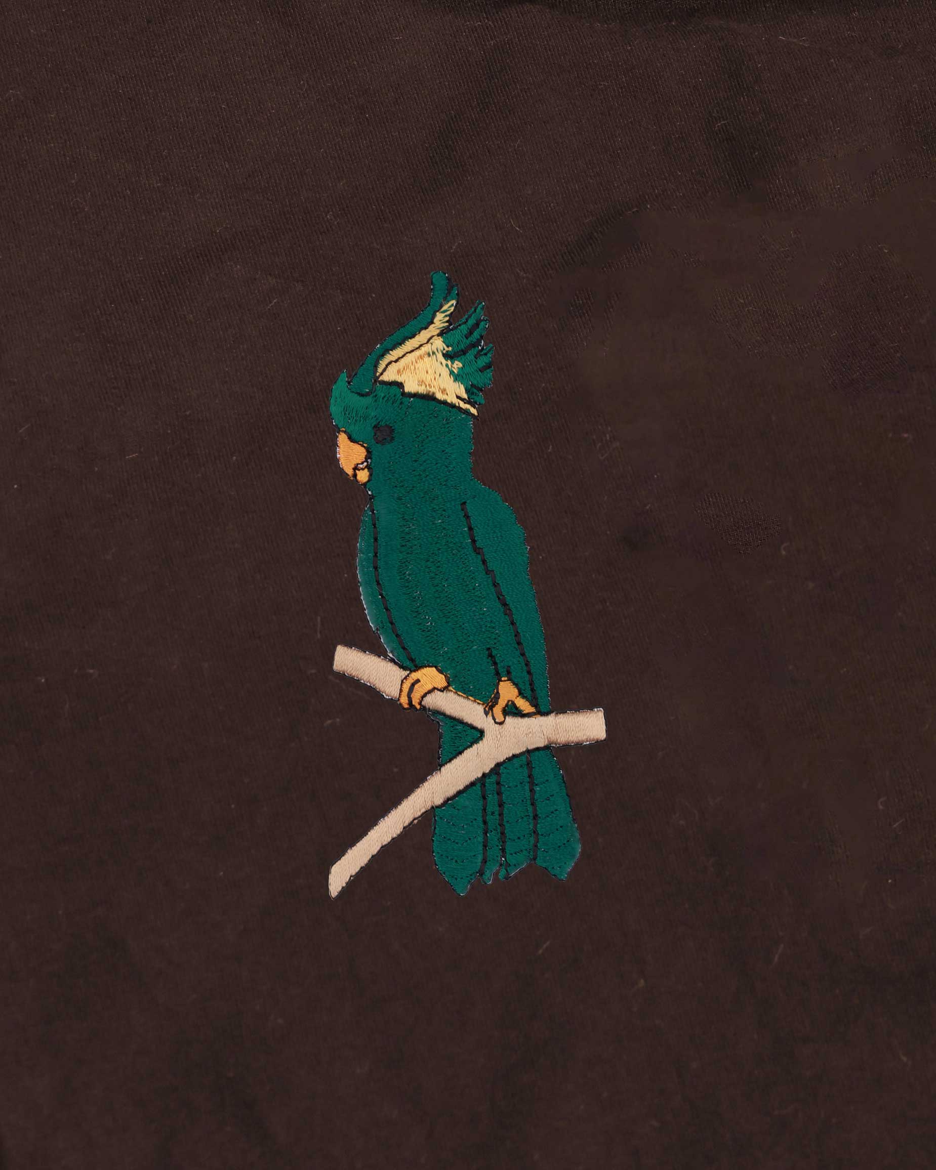 Cockatoo Wildlife Embroidery Oversized Brown T-Shirt