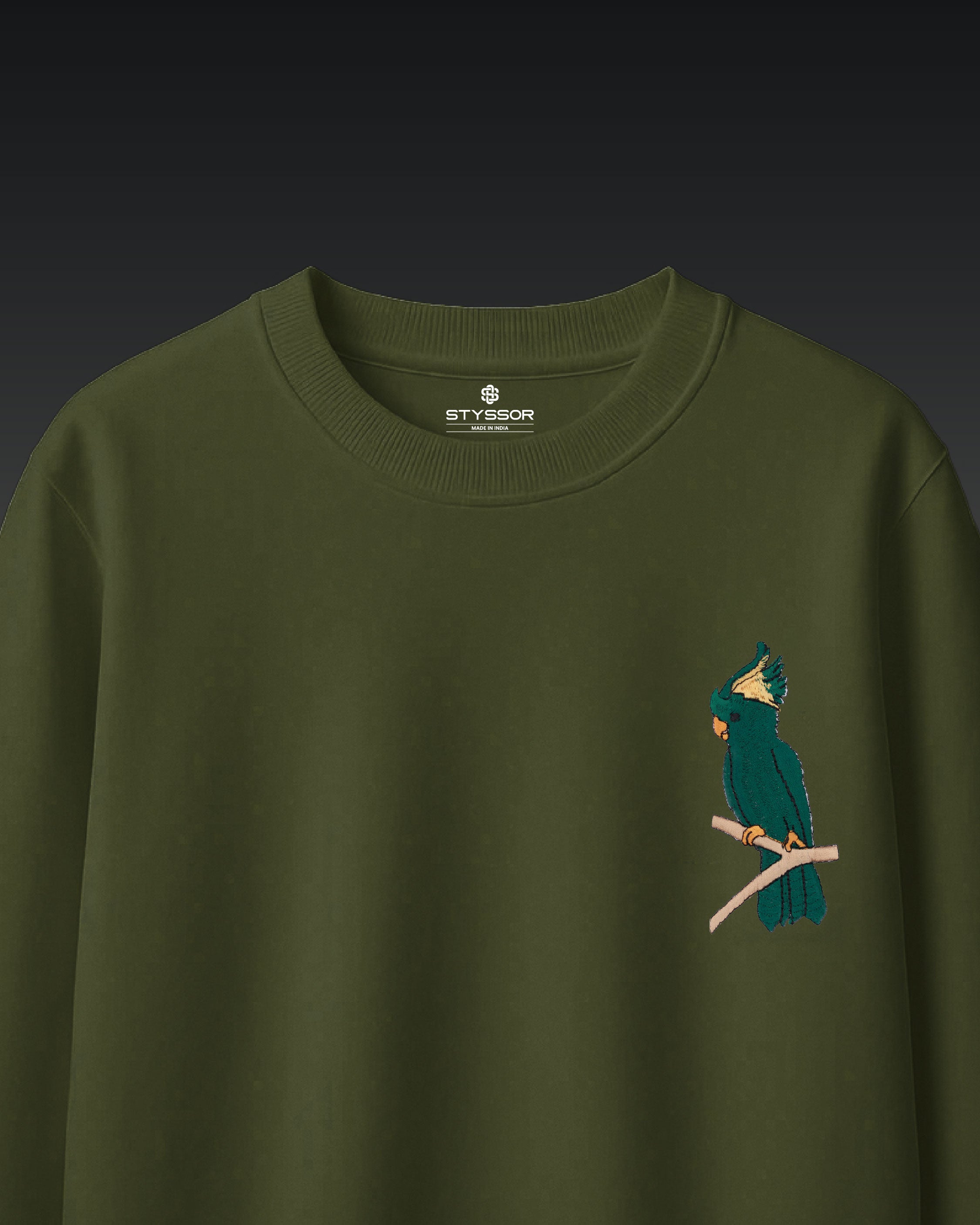 Cockatoo Wildlife Embroidery Oversized Green T-Shirt