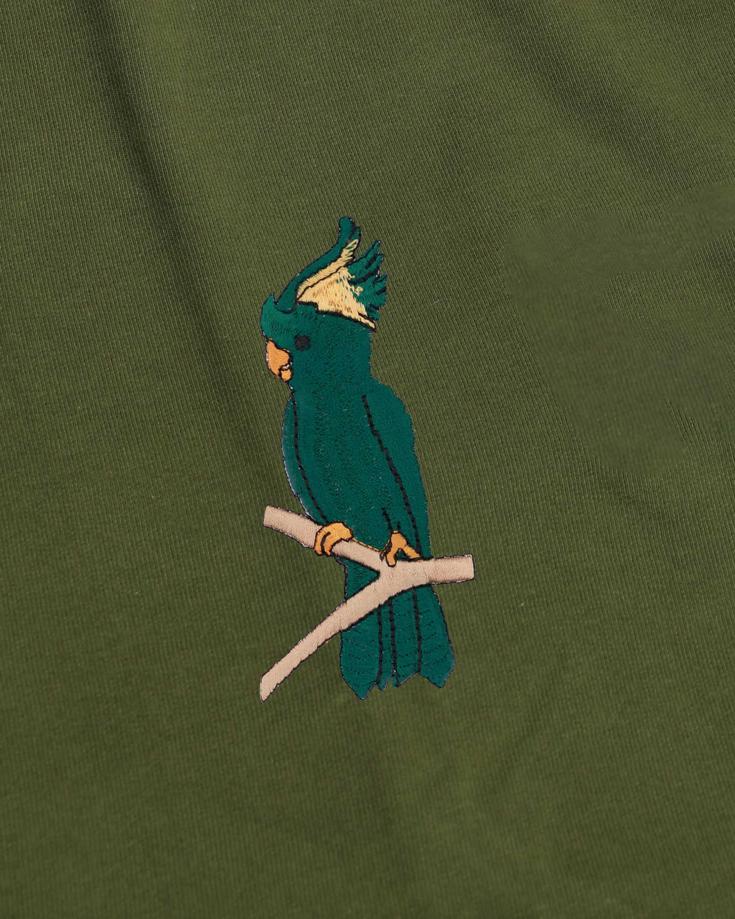 Cockatoo Wildlife Embroidery Oversized Green T-Shirt