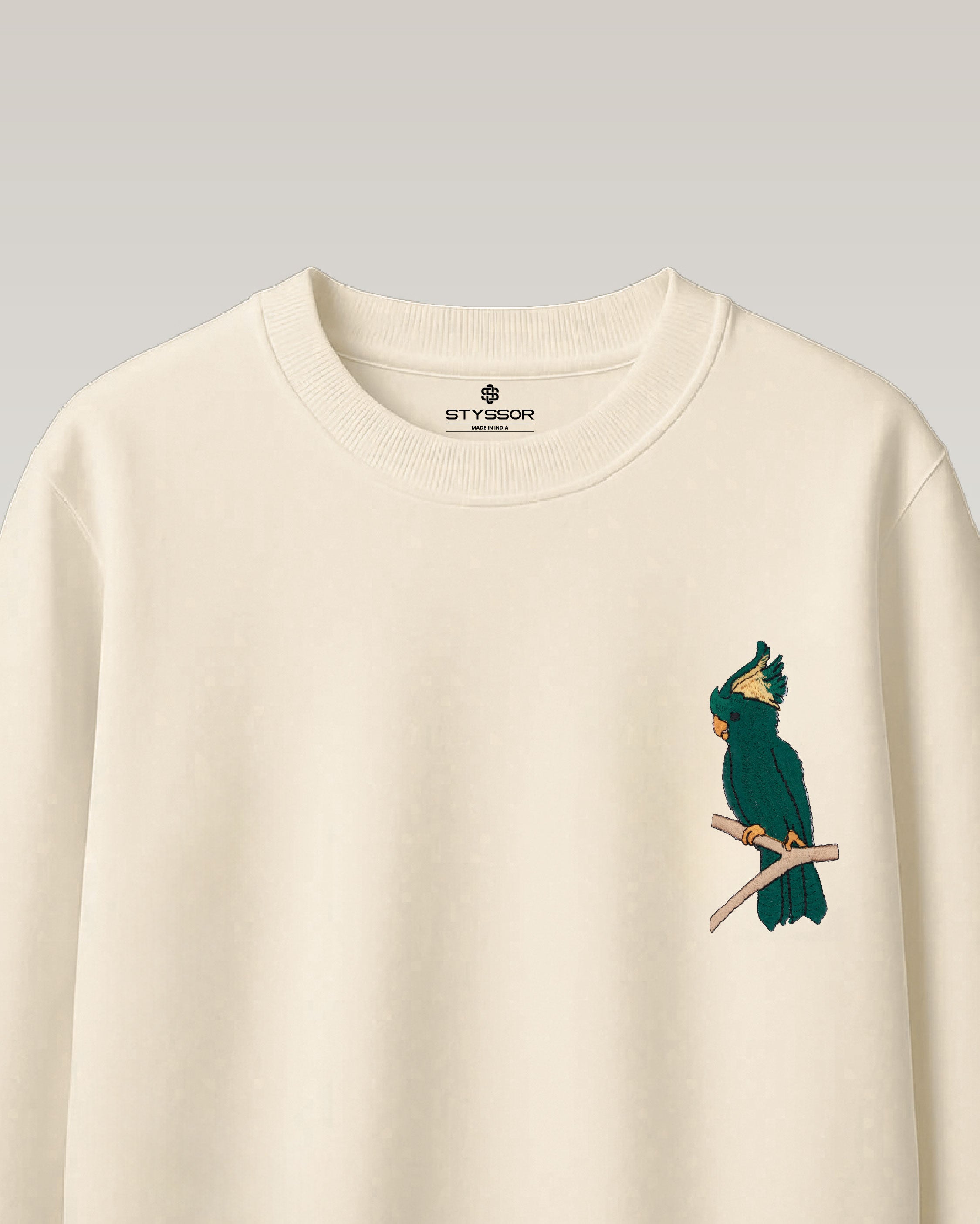 Cockatoo Wildlife Embroidery Oversized Off-White T-Shirt