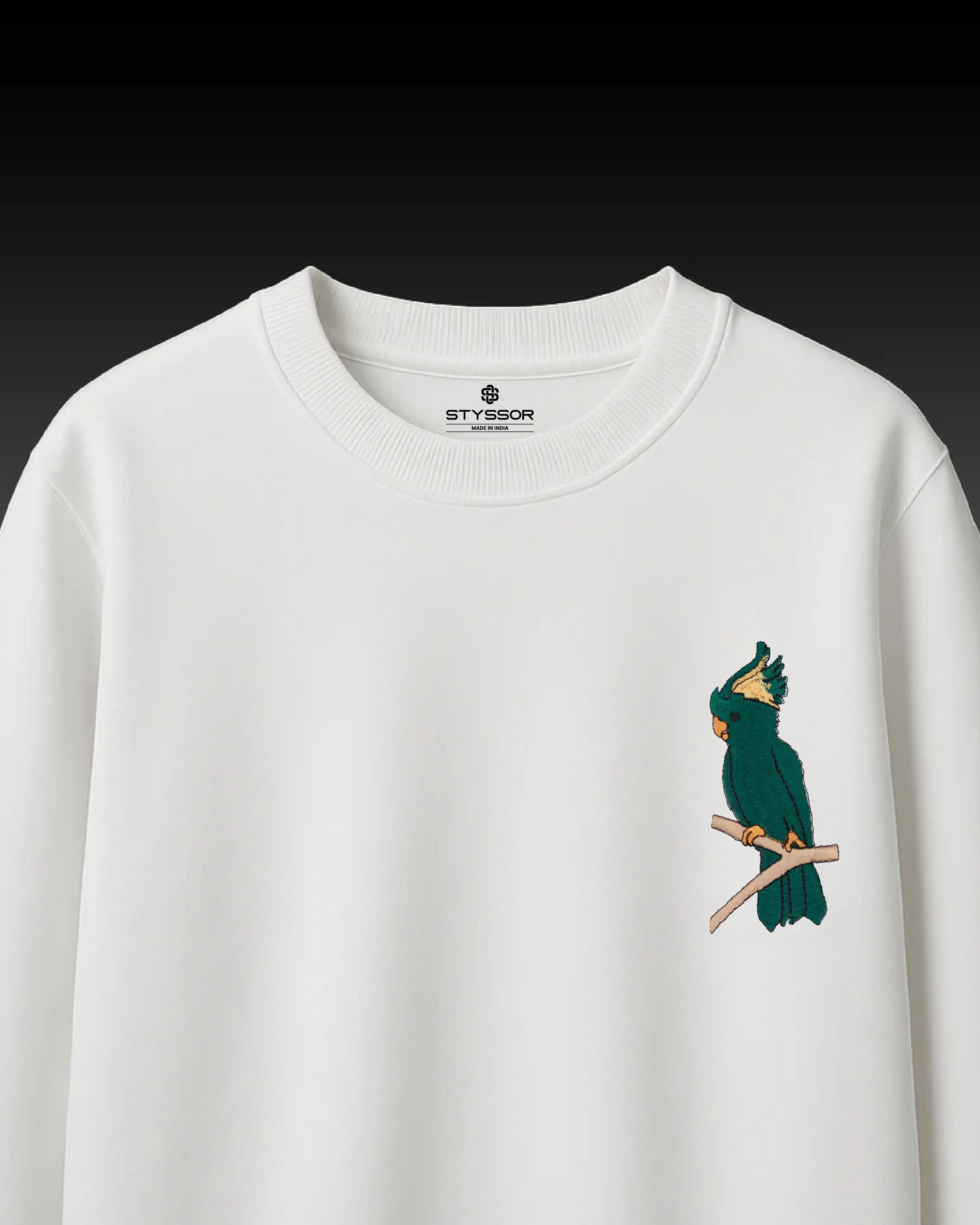 Cockatoo Wildlife Embroidery Oversized White T-Shirt