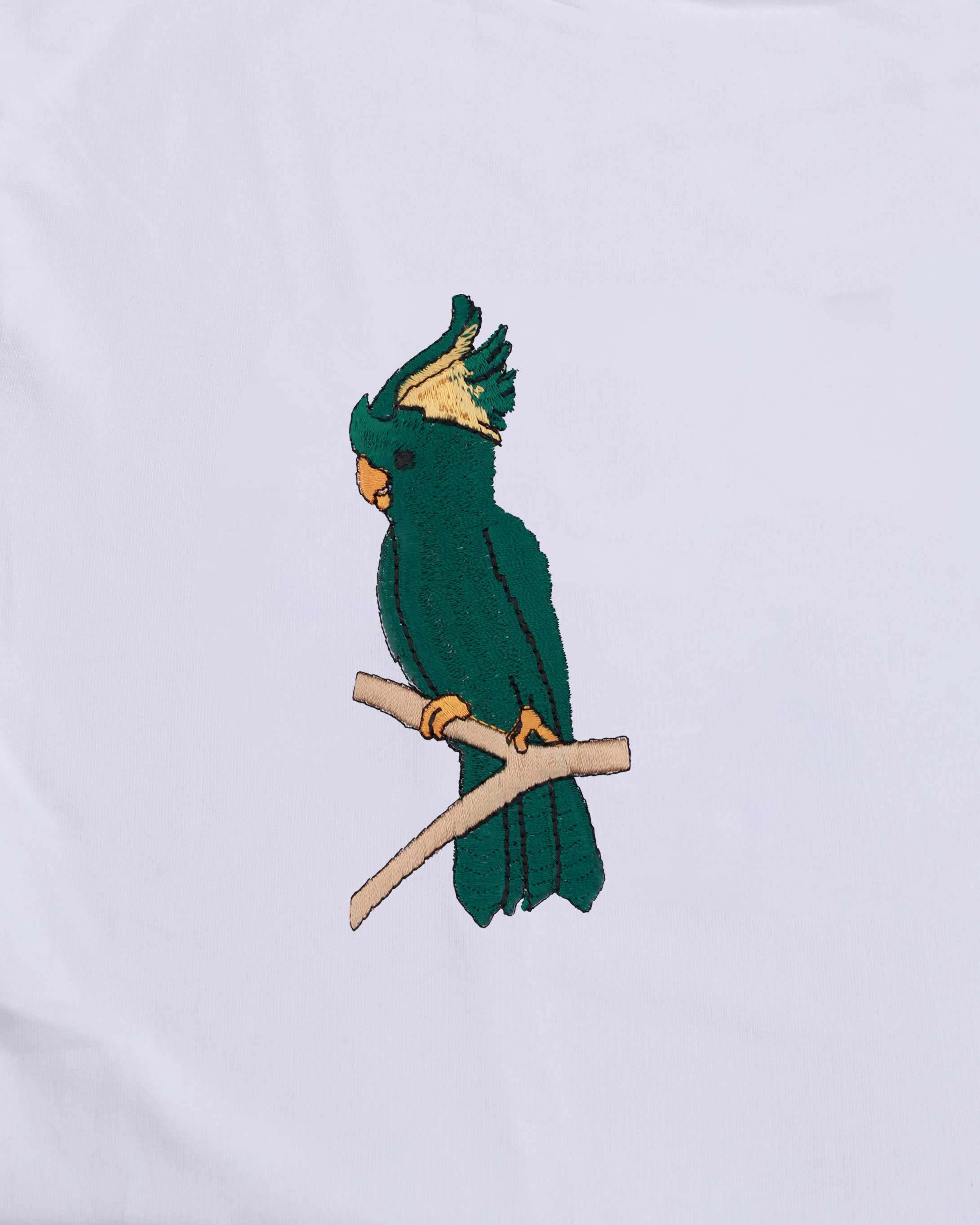 Cockatoo Wildlife Embroidery Oversized White T-Shirt