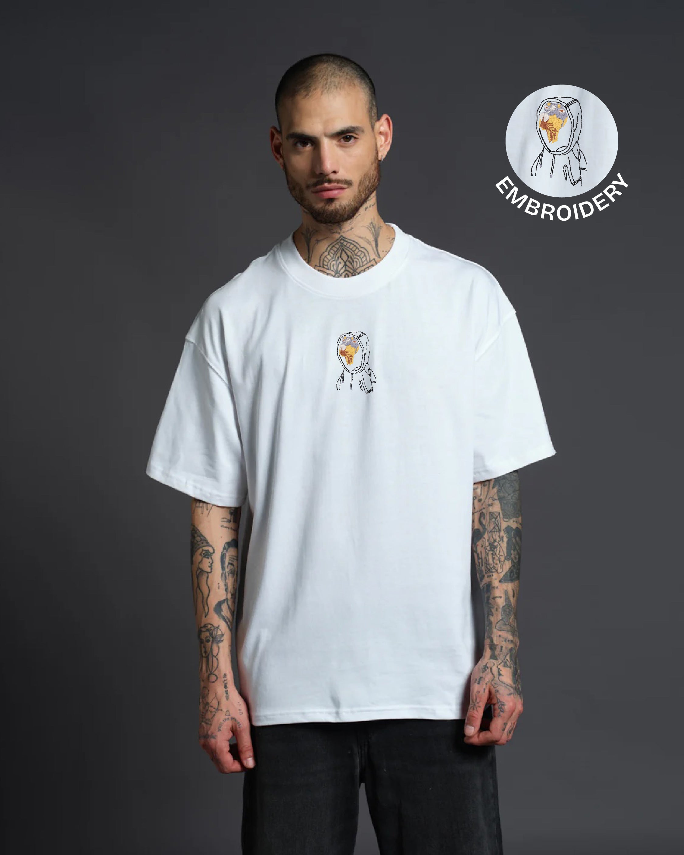 Dobermann Embroidery White Oversized T-Shirt