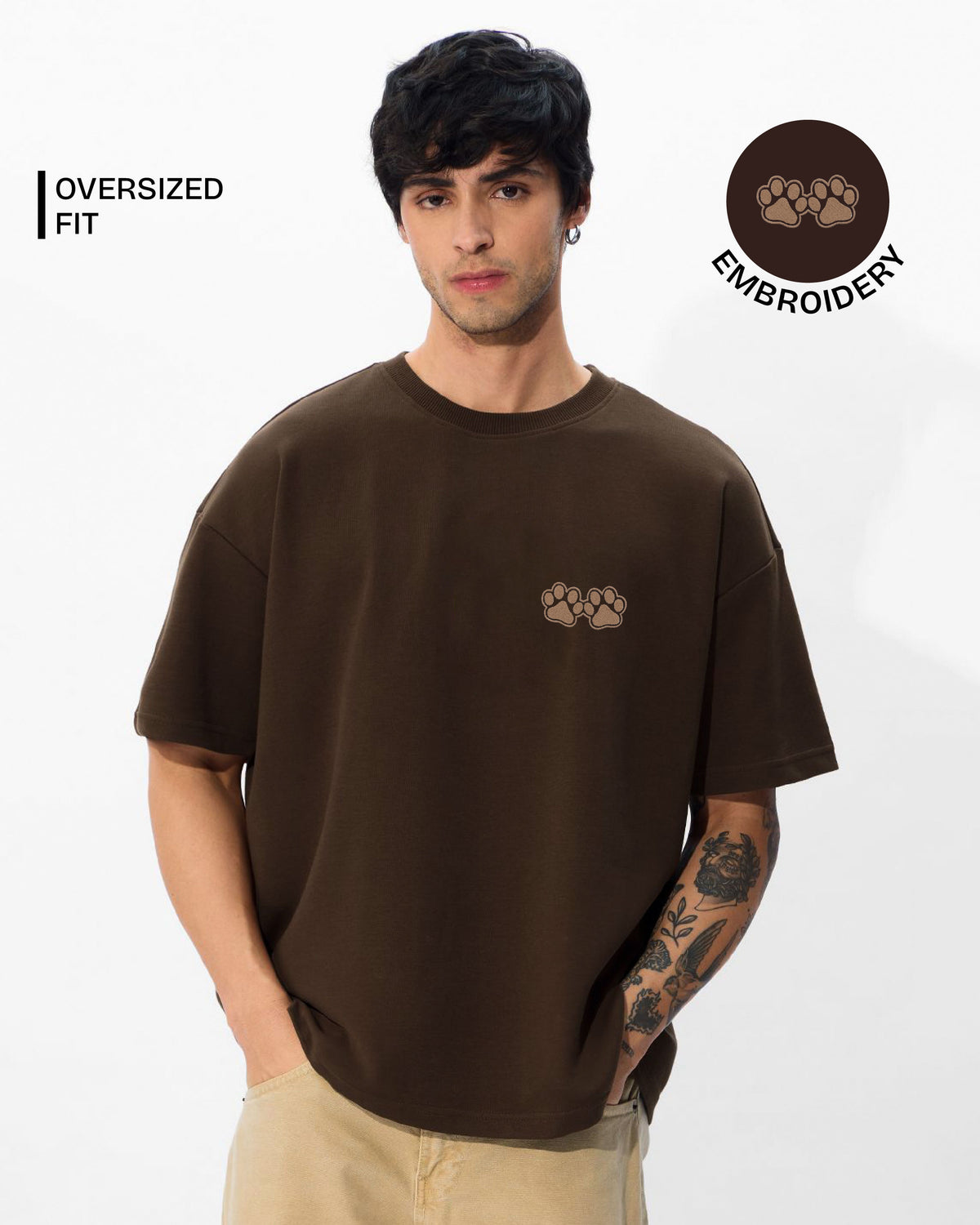 Dog Paw Wildlife Embroidery Oversized T-Shirt