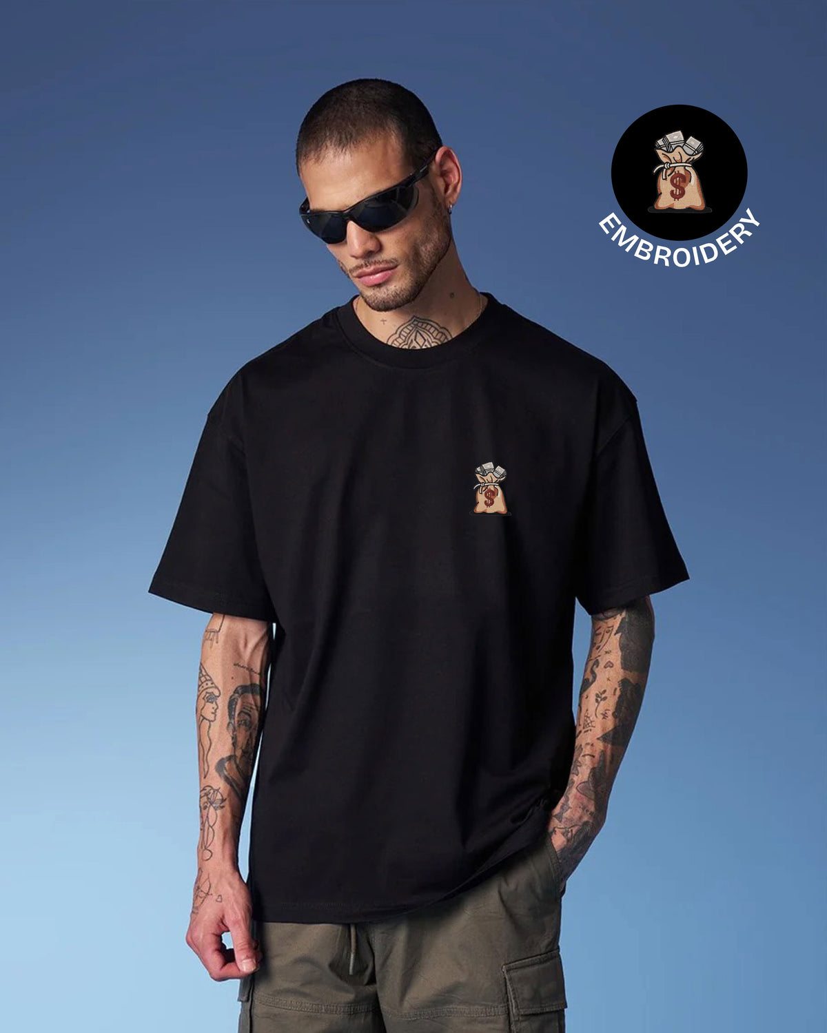 Dollar Bag Embroidery Oversized T-Shirt