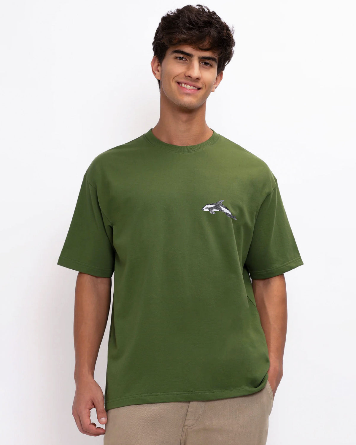 Dolphin Wildlife Embroidery Oversized T-Shirt