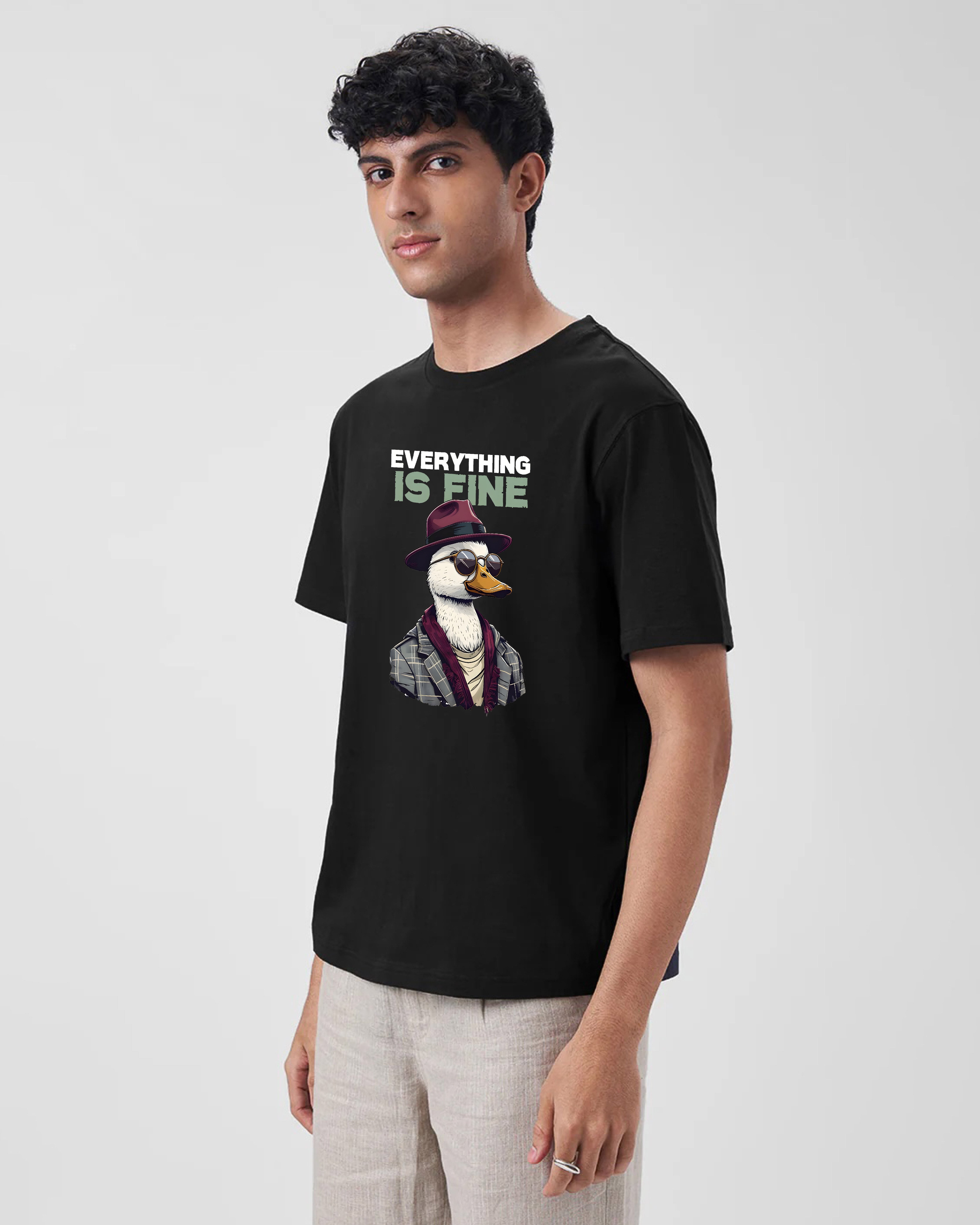 Everything is fine Black Printed T-shirt Order Now!