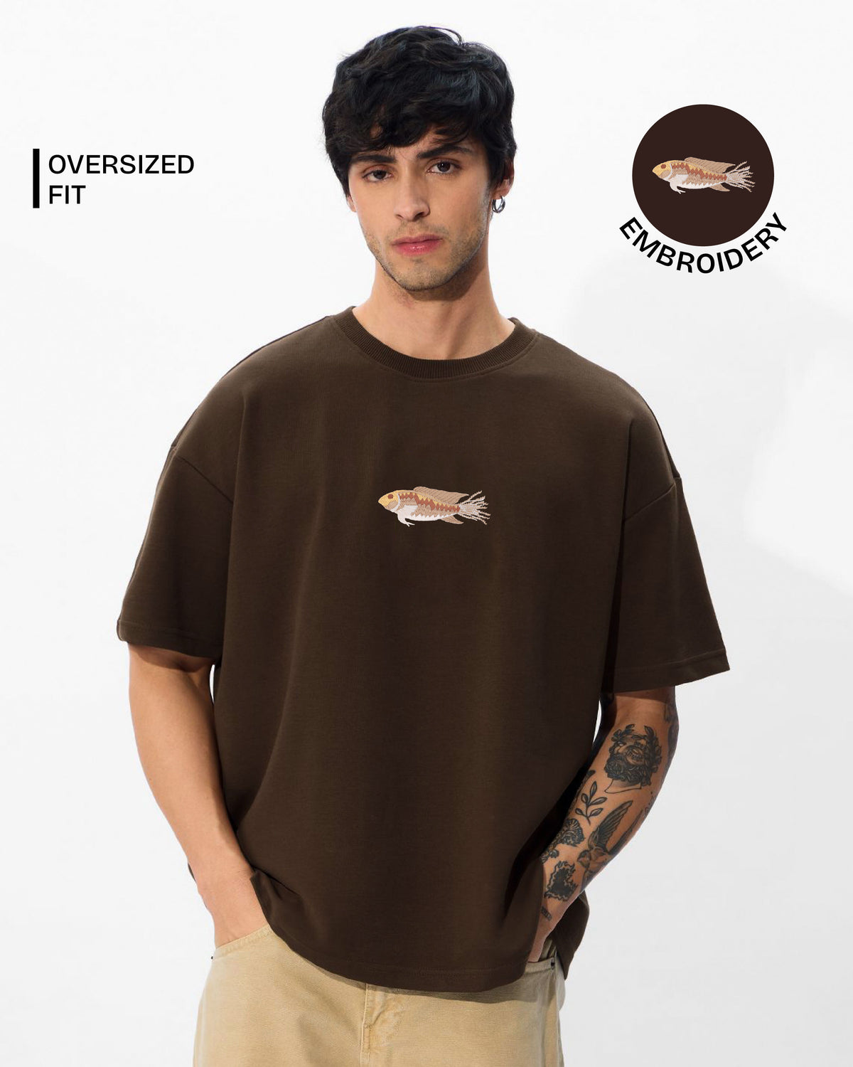 Fish Wildlife Embroidery Oversized T-Shirt