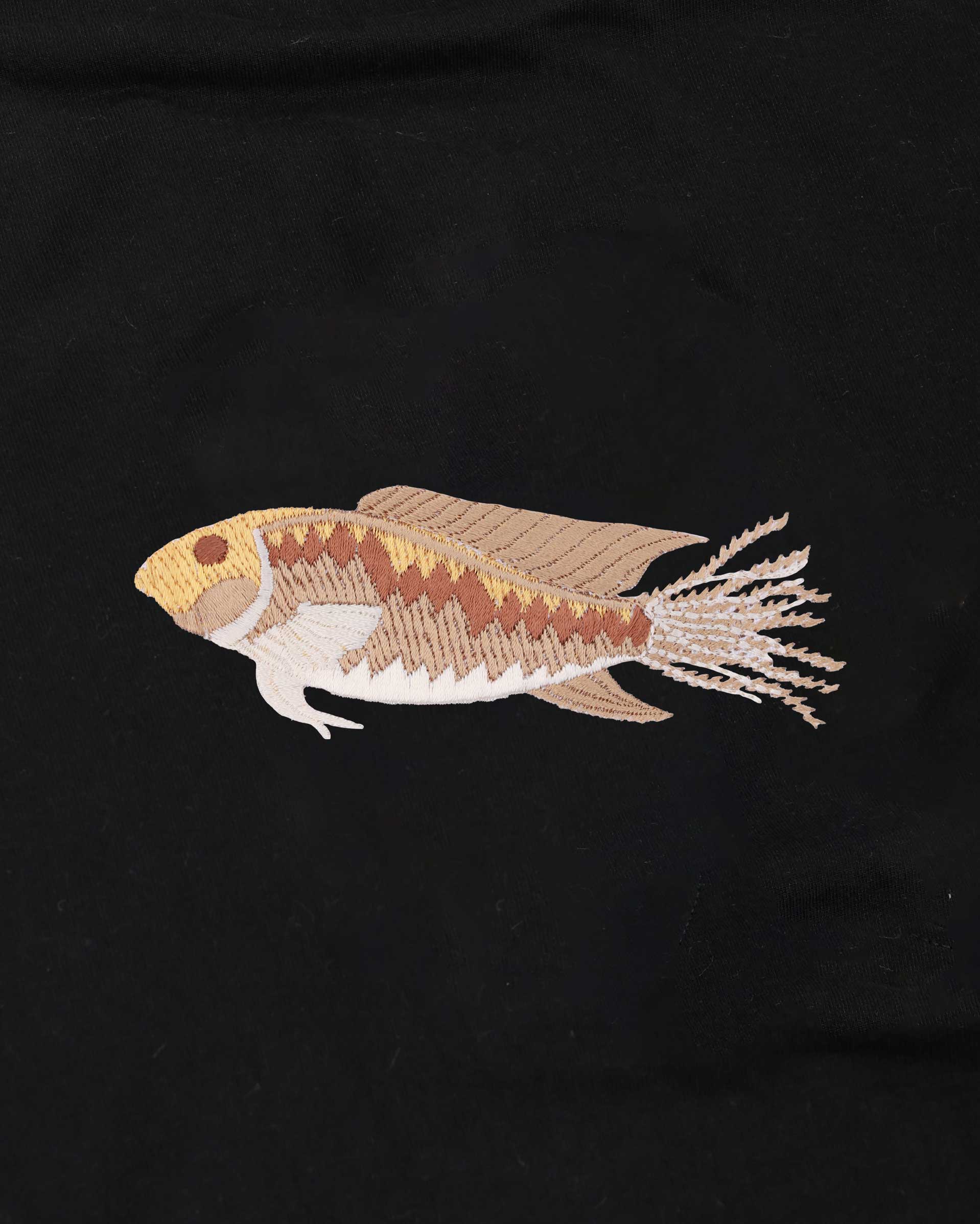 Fish Wildlife Embroidery Oversized Black T-Shirt