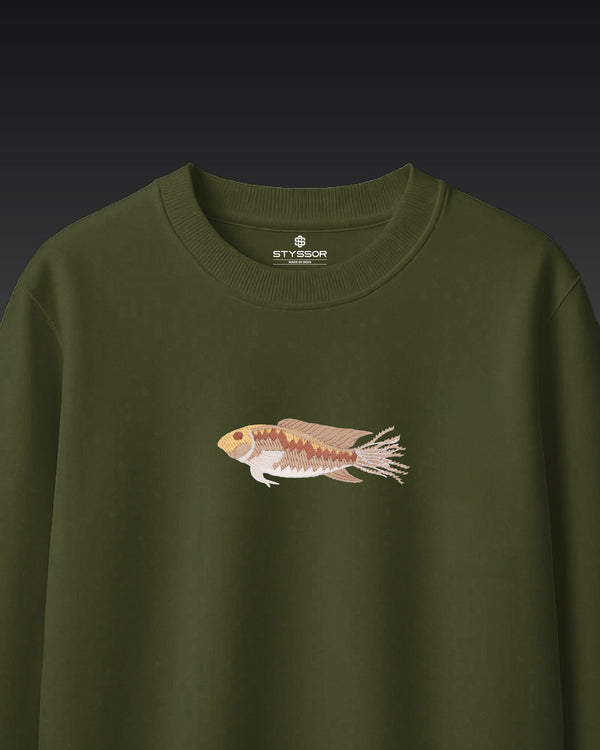 Fish Wildlife Embroidery Oversized Green T-Shirt