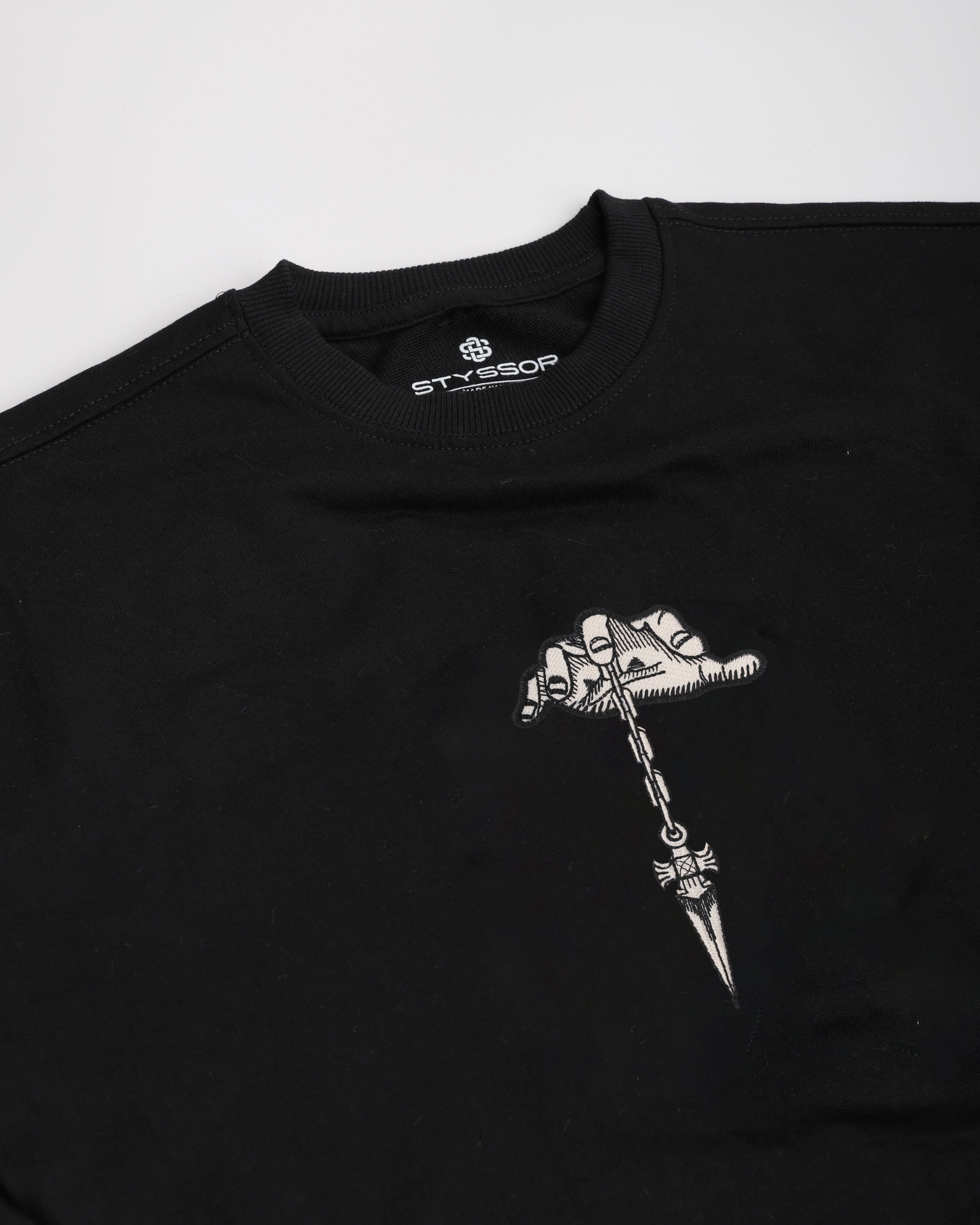 Judgment Chain Embroidery Black Oversized T-Shirt