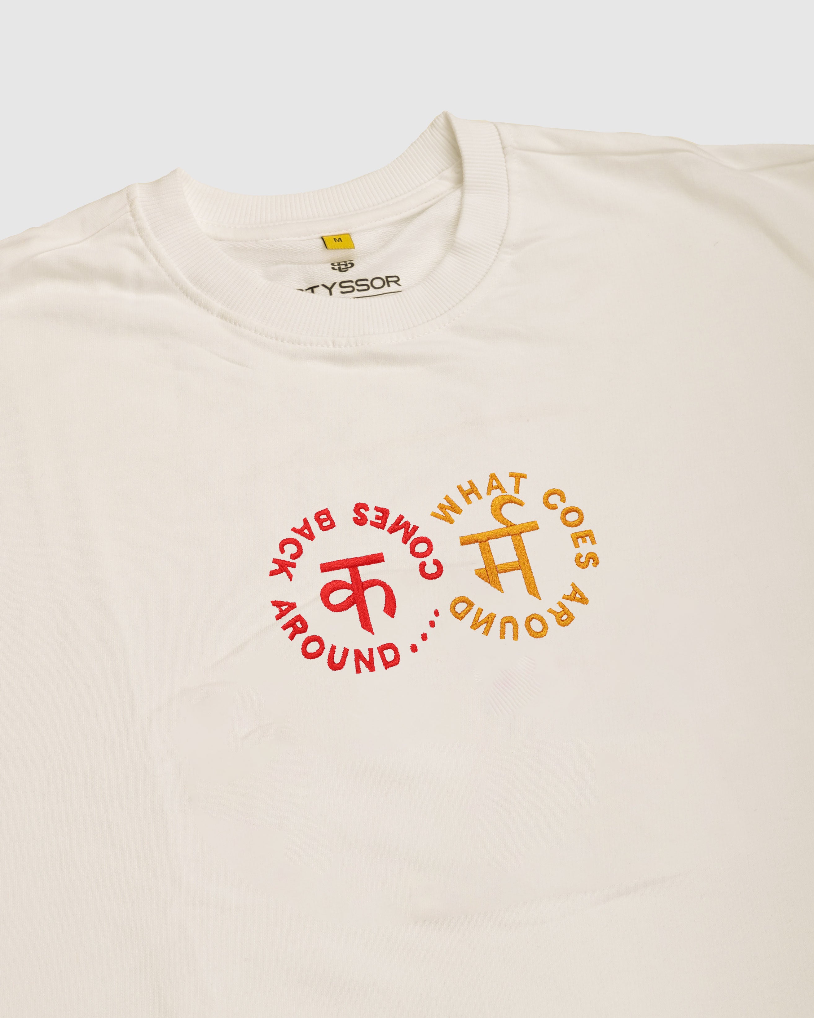 Karma Chakra Embroidery Off-White Oversized T-Shirt