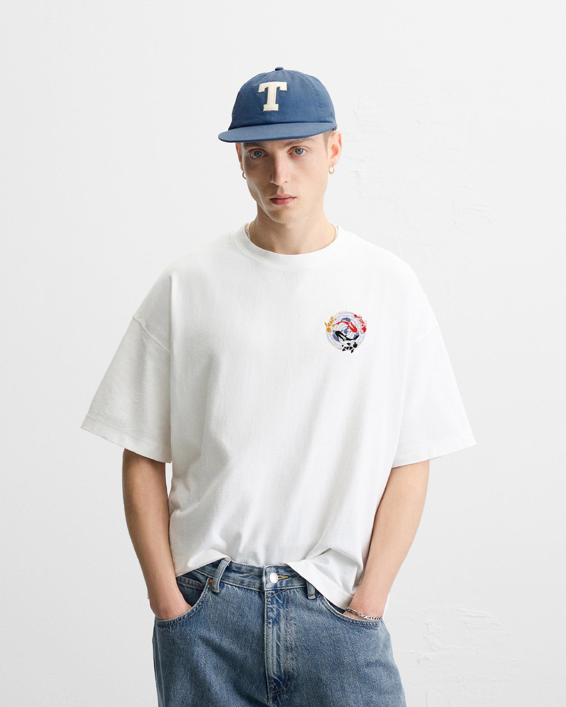 Koi Fish Embroidery White Oversized T-Shirt