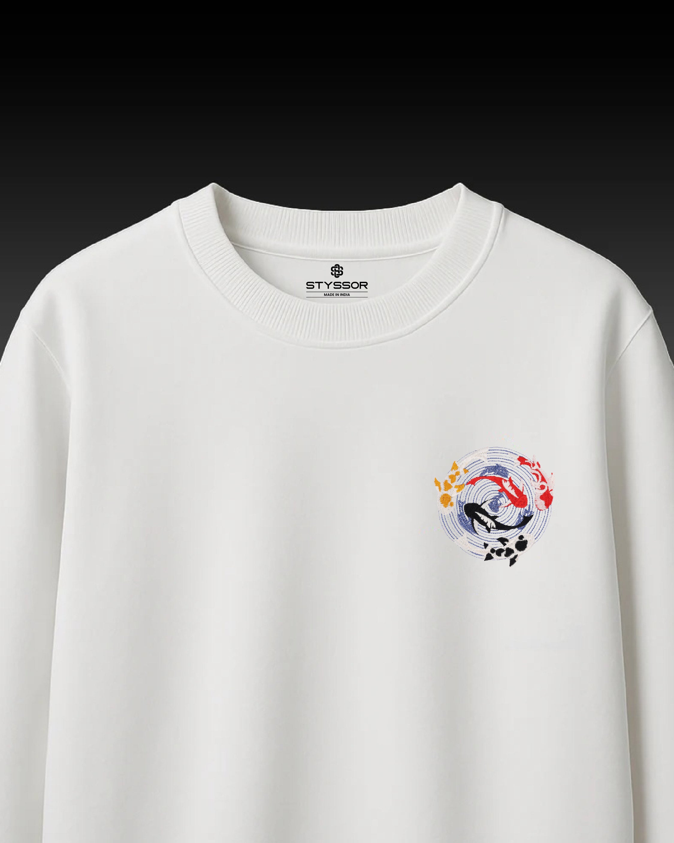Koi Fish Embroidery White Oversized T-Shirt