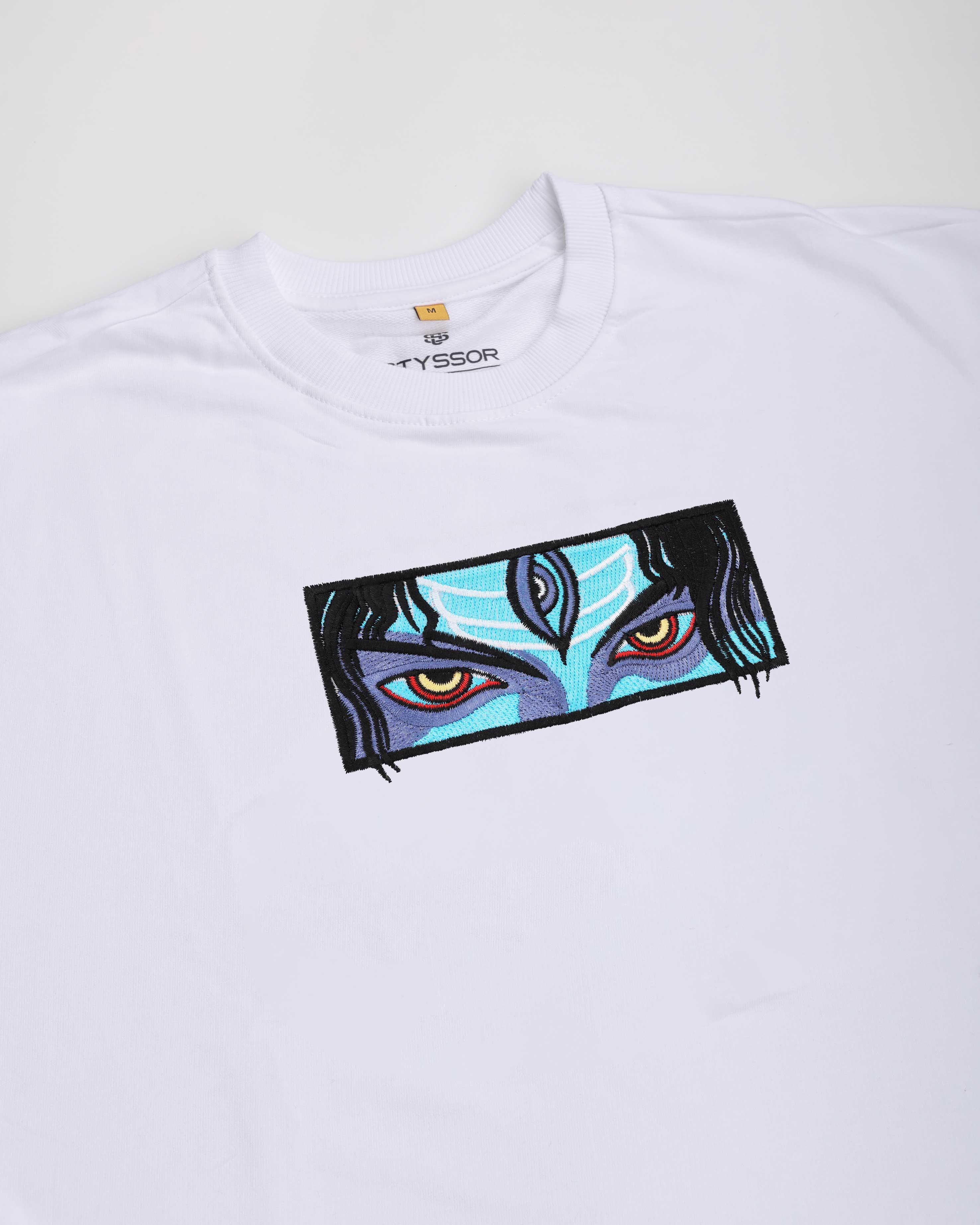 Lord Shiva Eyes Embroidery White Oversized T-Shirt