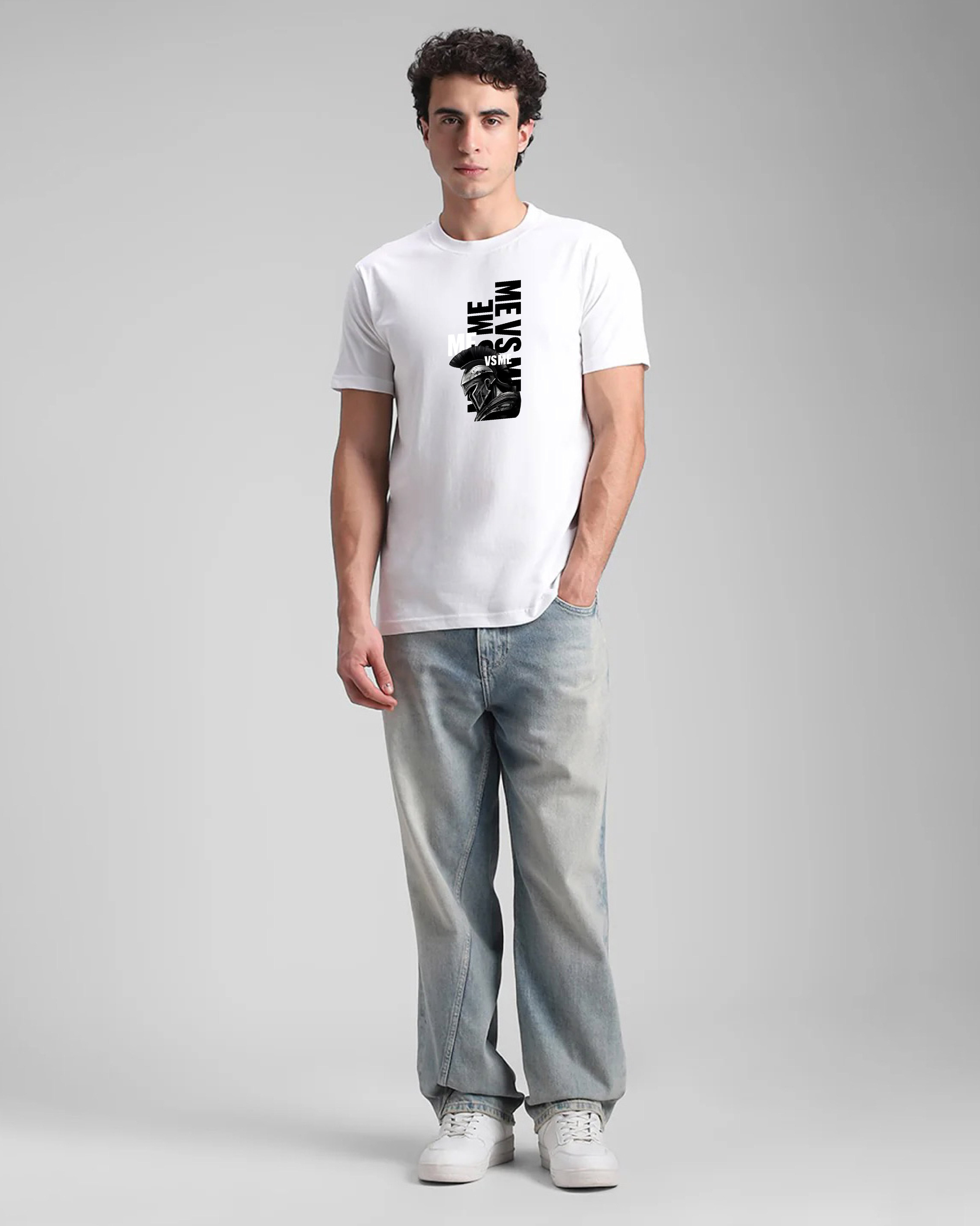 ME vs ME White Printed T-shirt at Styssor