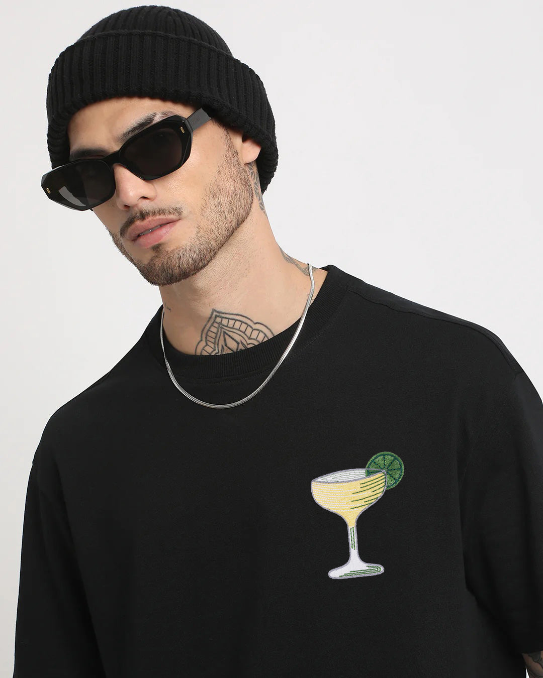 Margarita Embroidery Black Oversized T-Shirt1