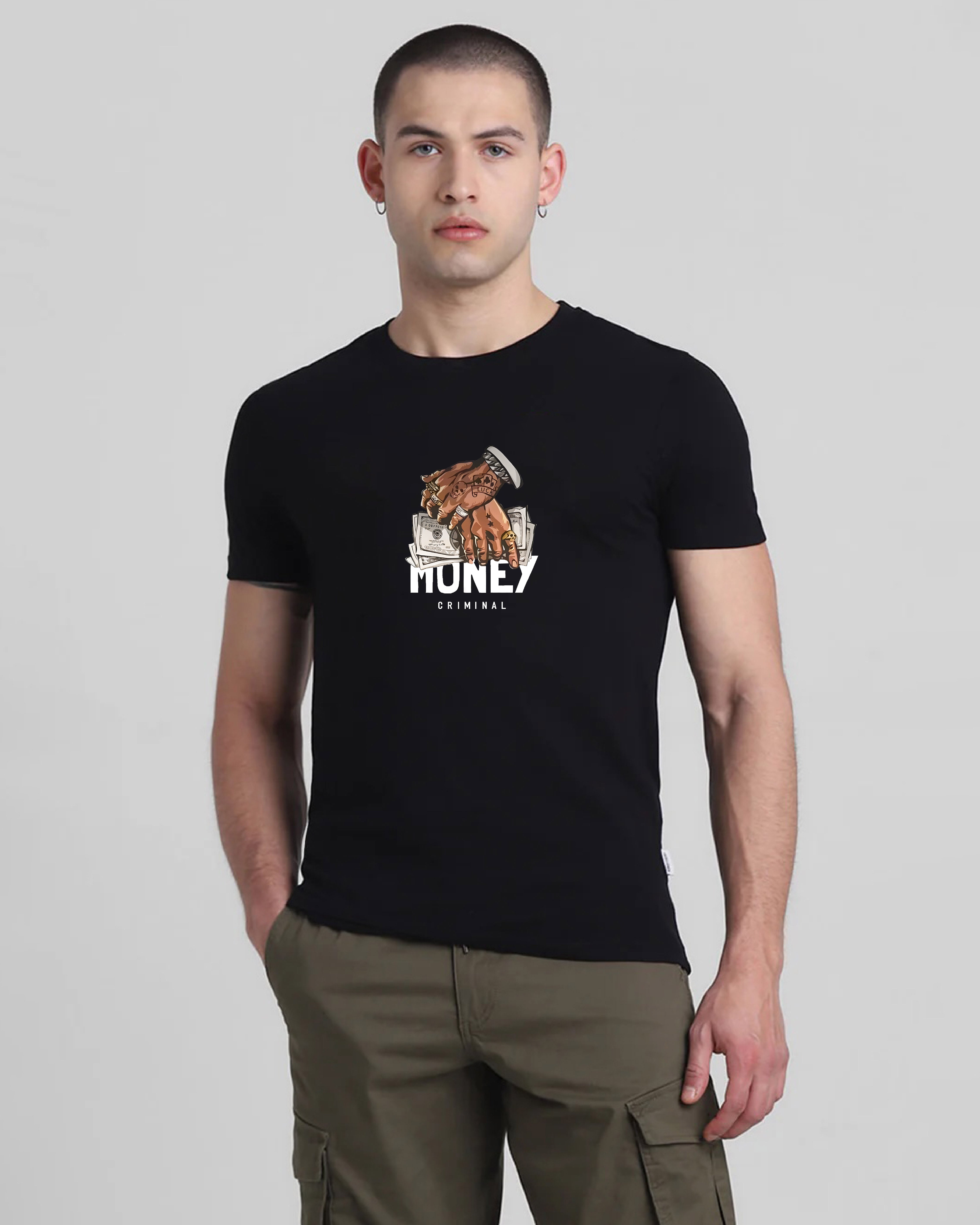 Money Criminal Black Printed T-shirt