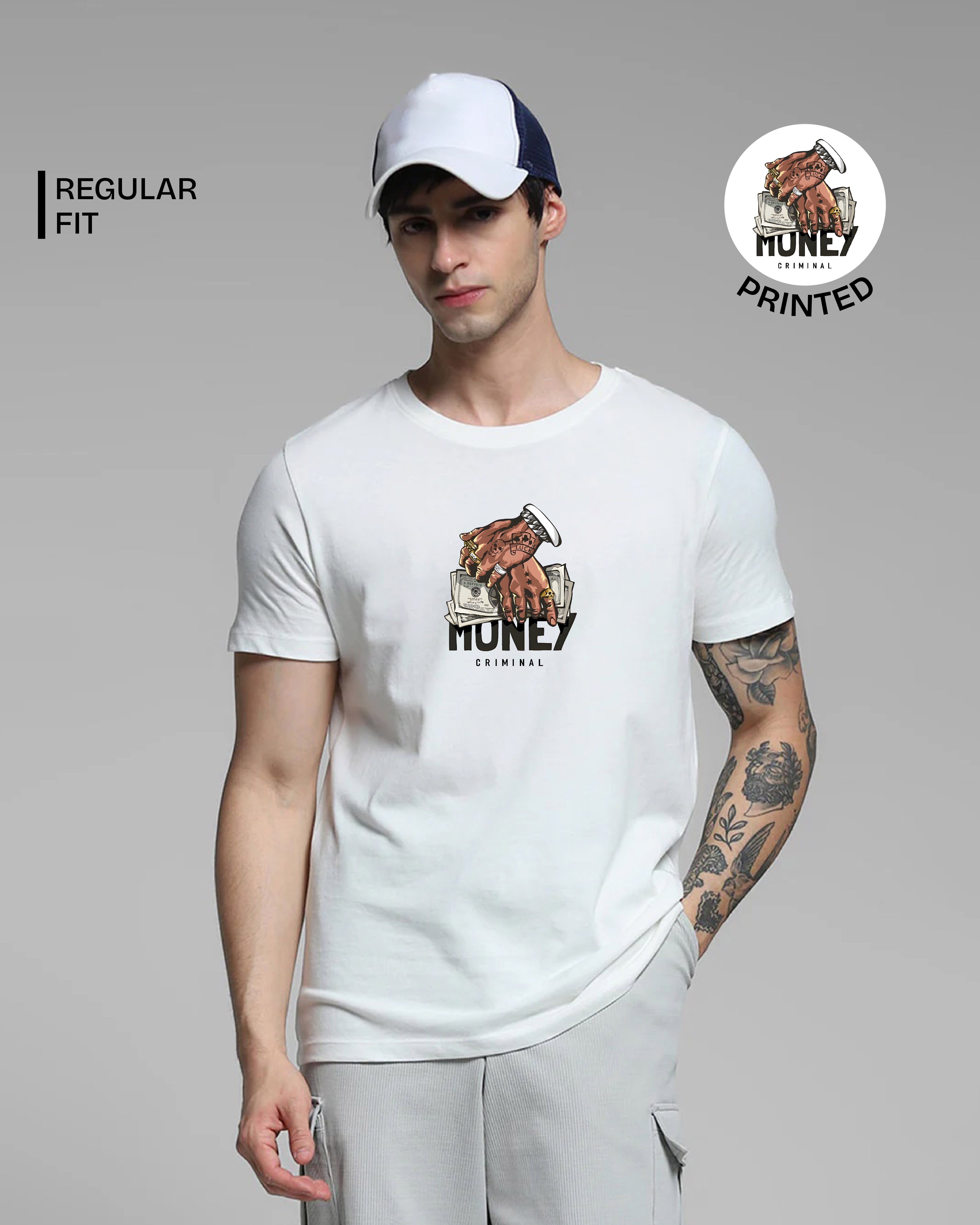 Money Criminal White Printed T-shirt web