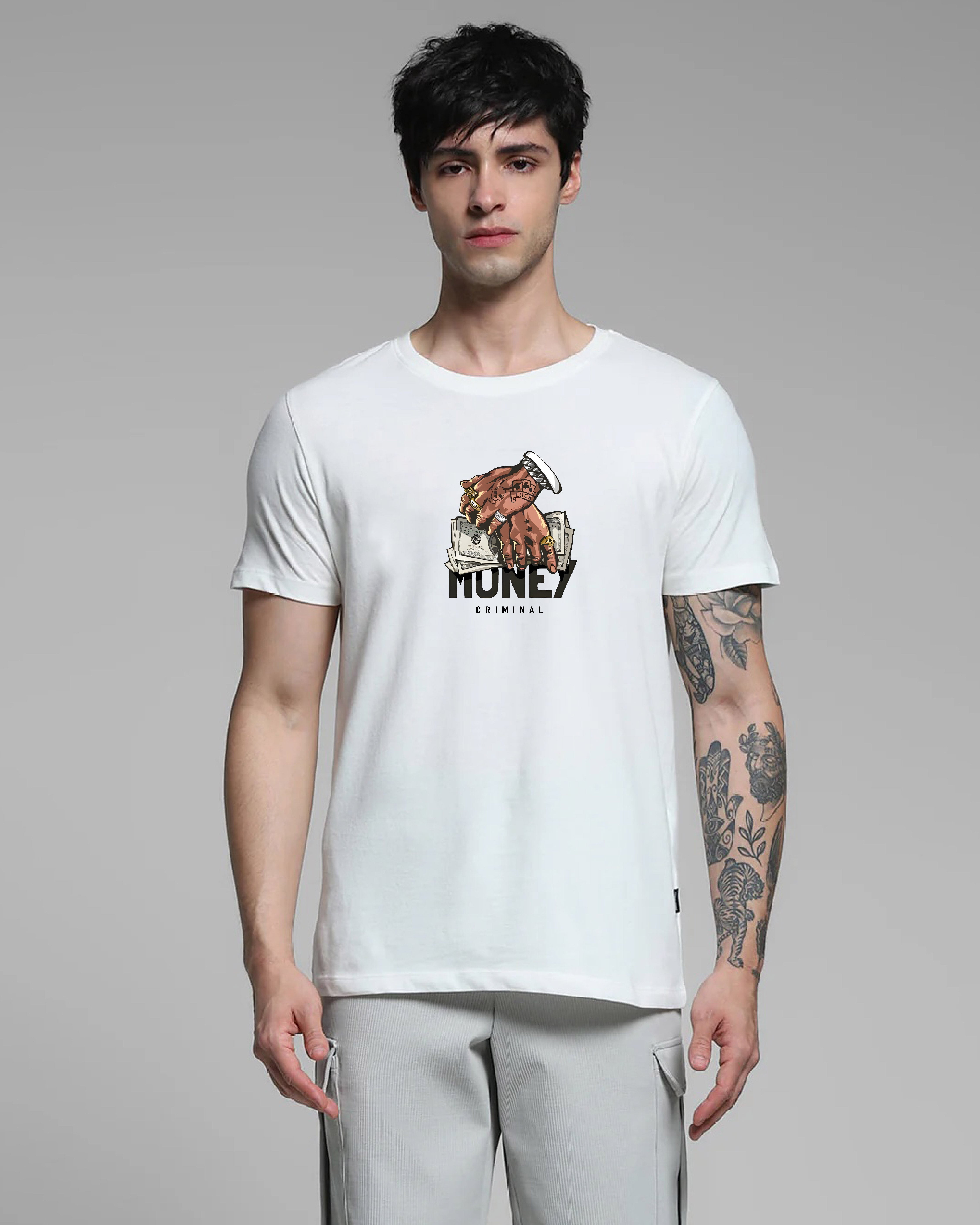 Money Criminal White Printed T-shirt