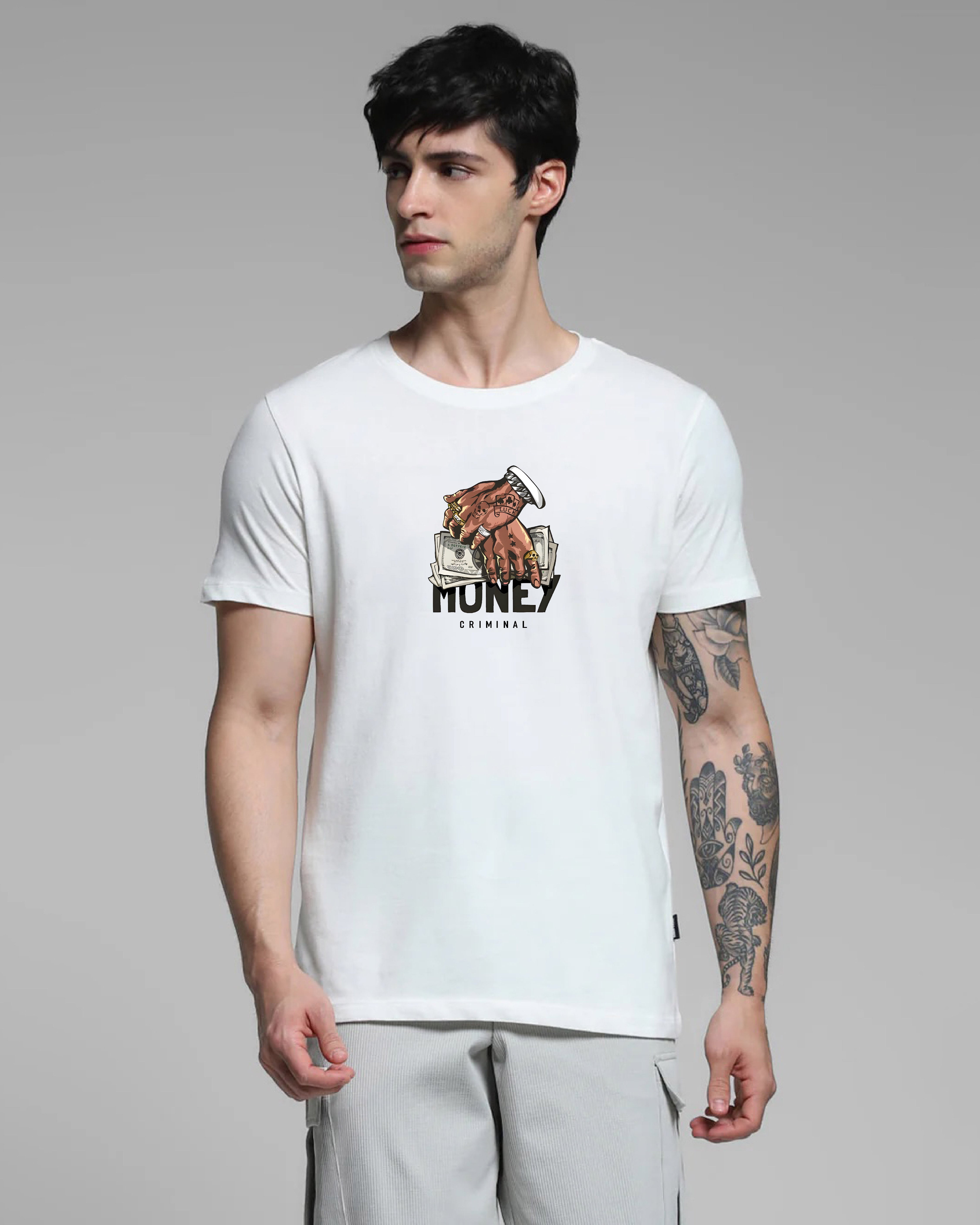 Shop Money Criminal White Printed T-shirt