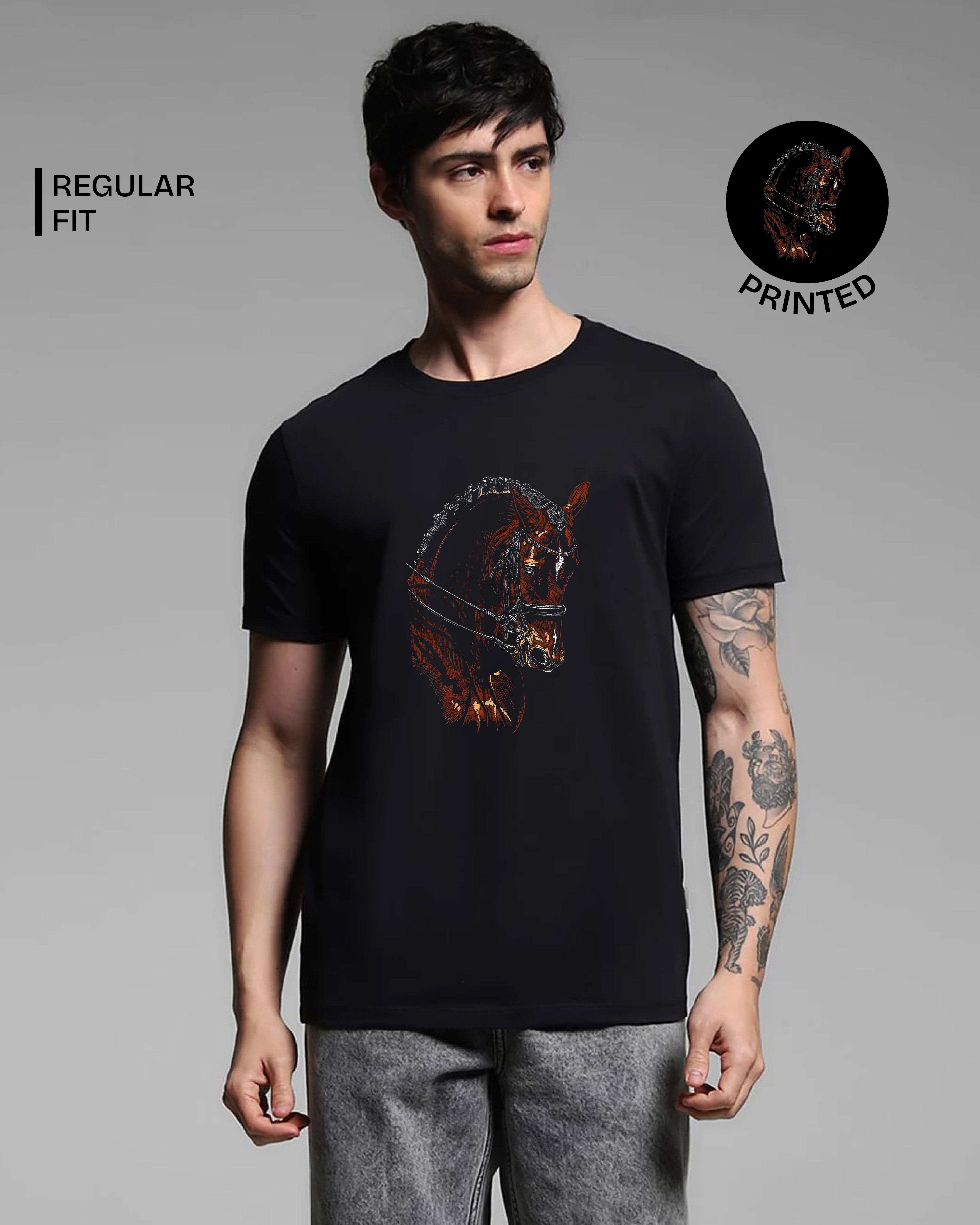 Noble Horse Black Printed T-shirt web