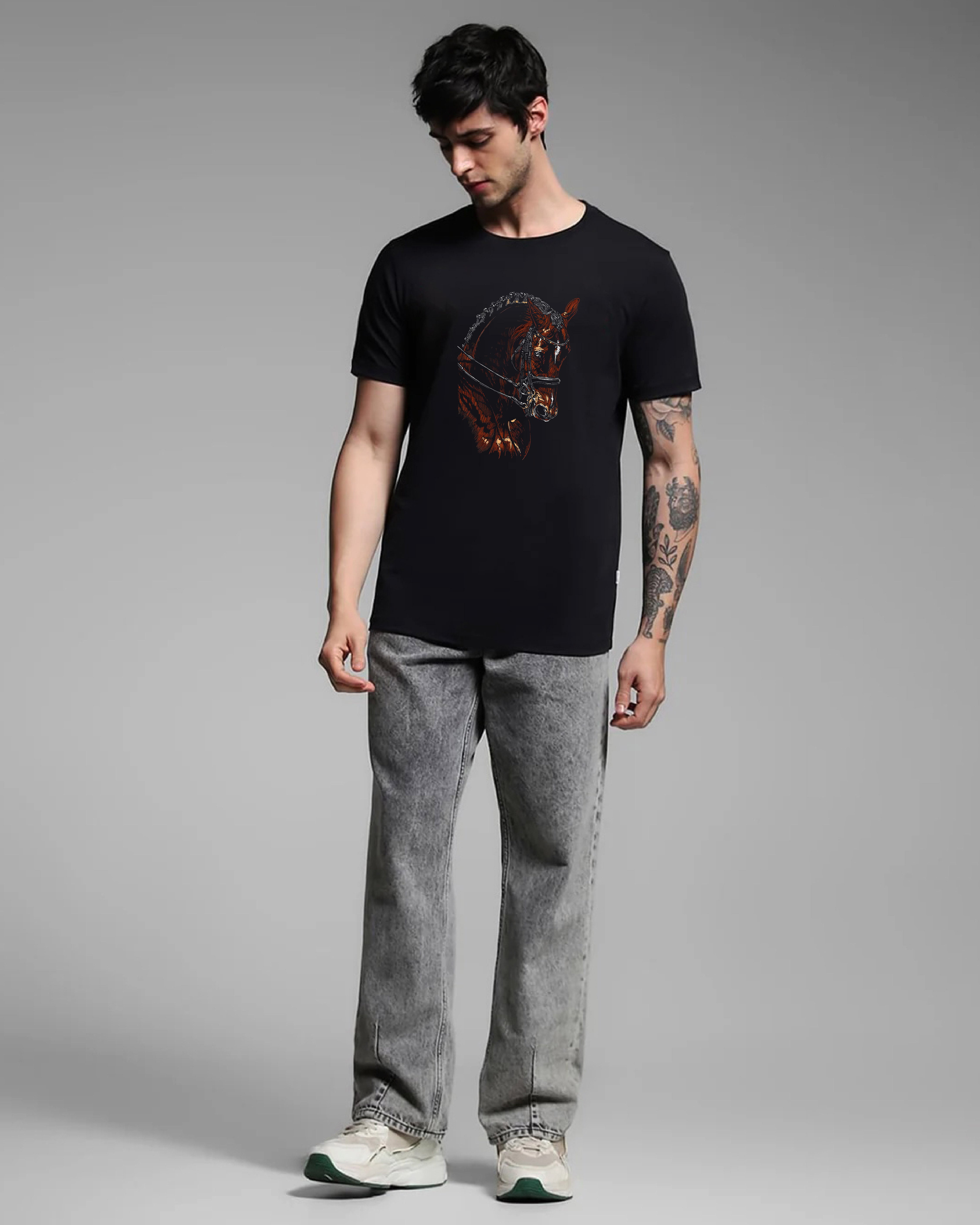 Noble Horse Black Printed T-shirt Order Now