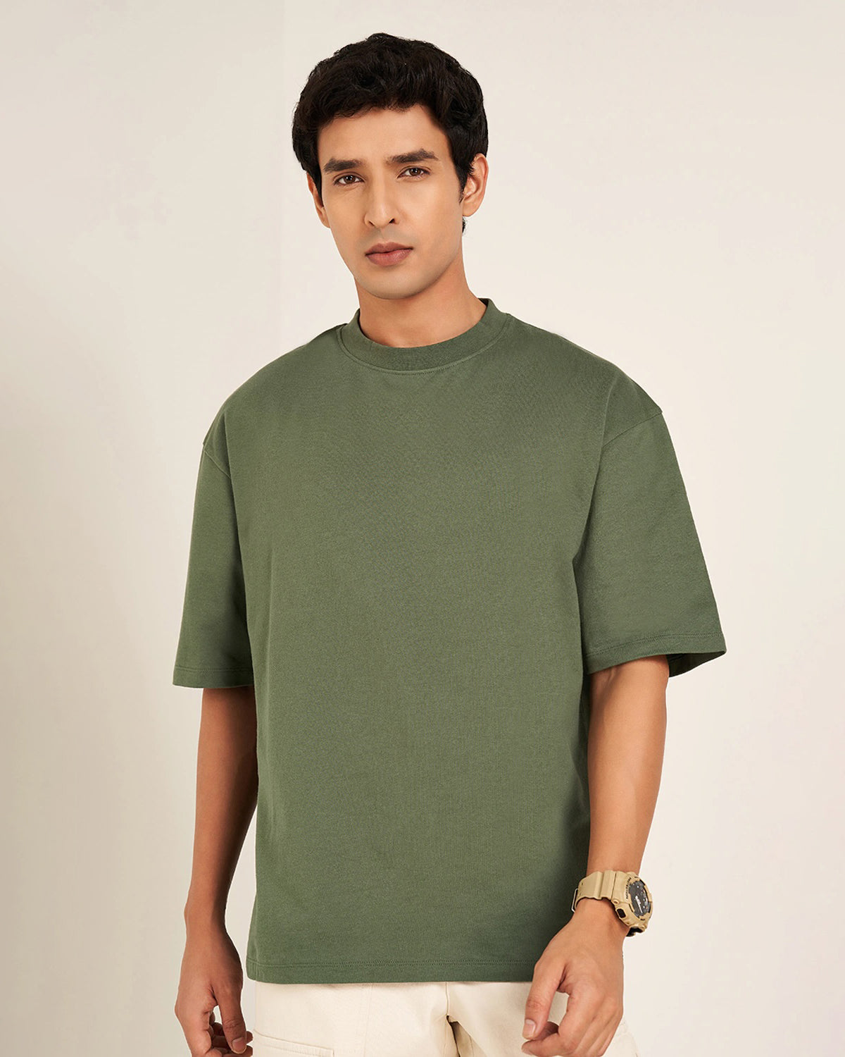 Olive Green Oversized Round Neck T-shirt