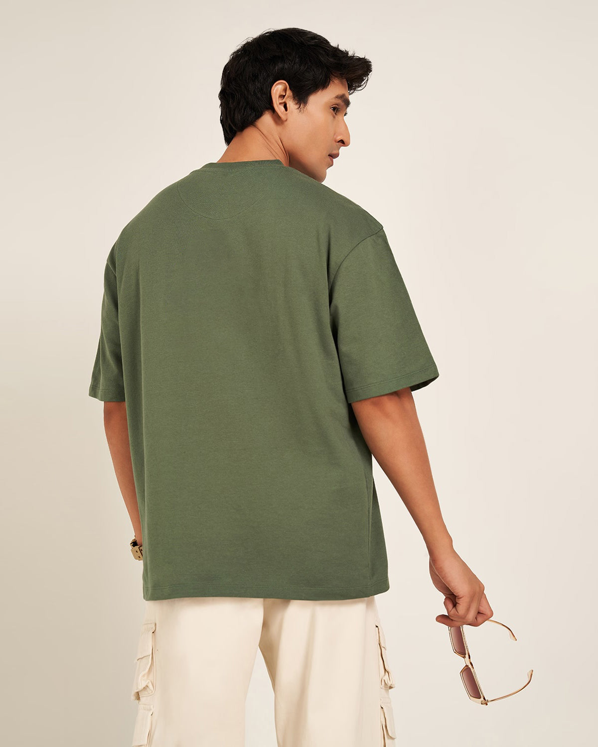 Olive Green Oversized Round Neck T-shirt