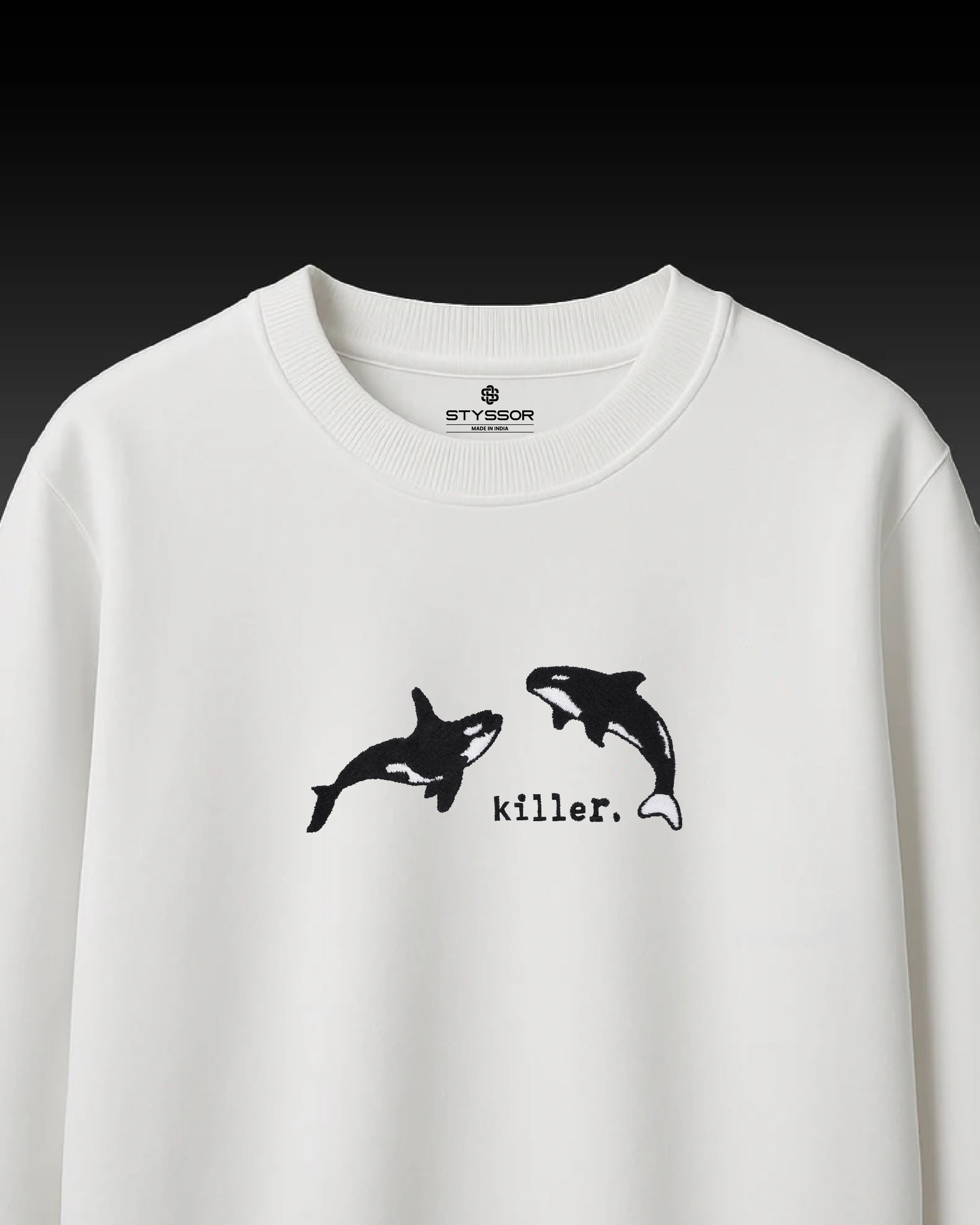 Orca Killer Whale Embroidery White Oversized T-Shirt