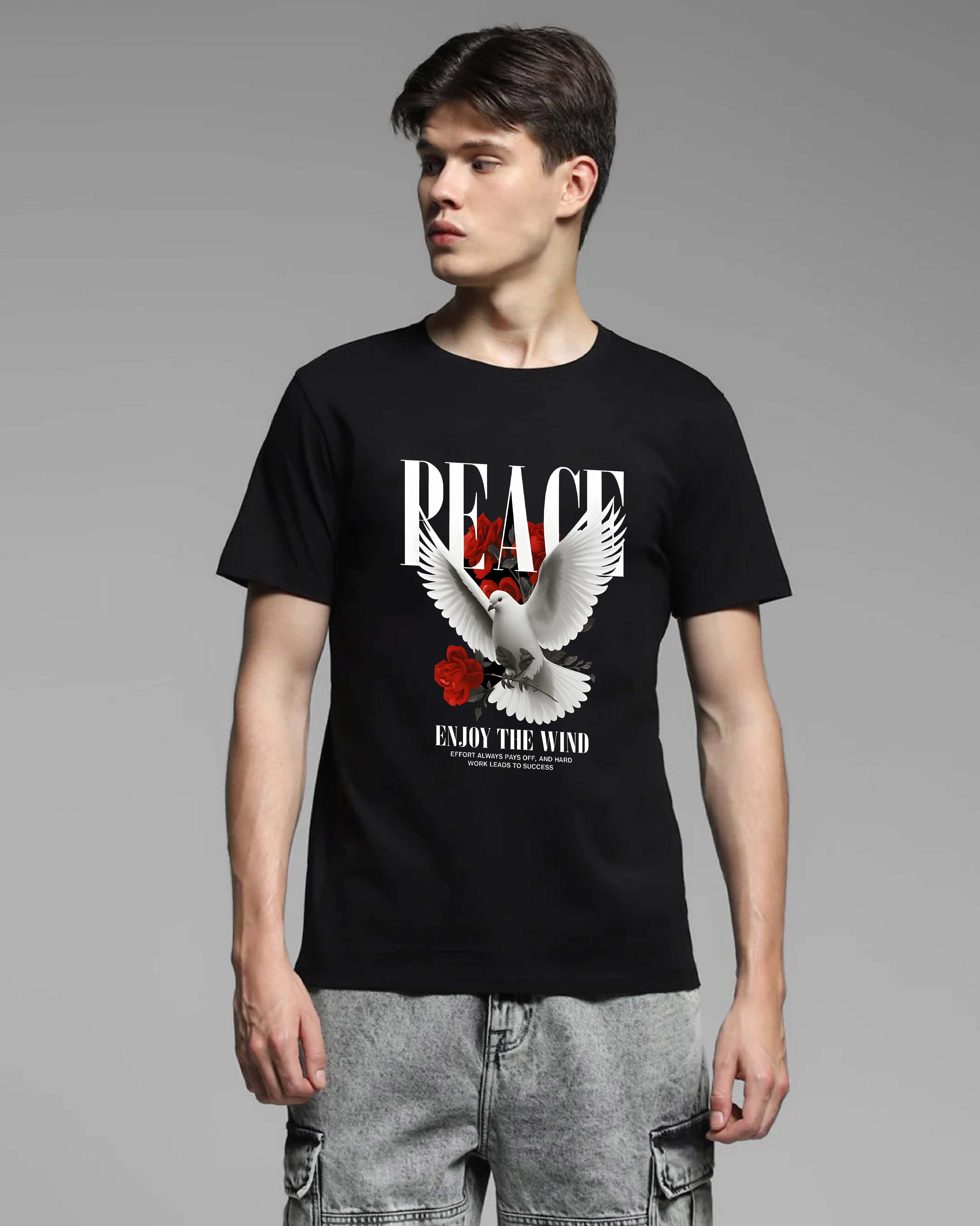 Shop Peace Enjoy the Wind Black Printed T-shirt