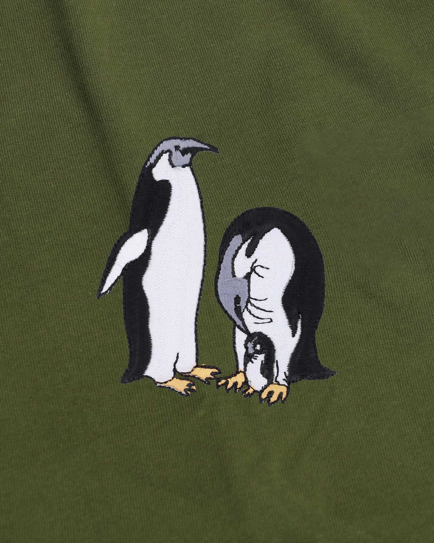 Penguin Wildlife Embroidery Oversized Green T-Shirt