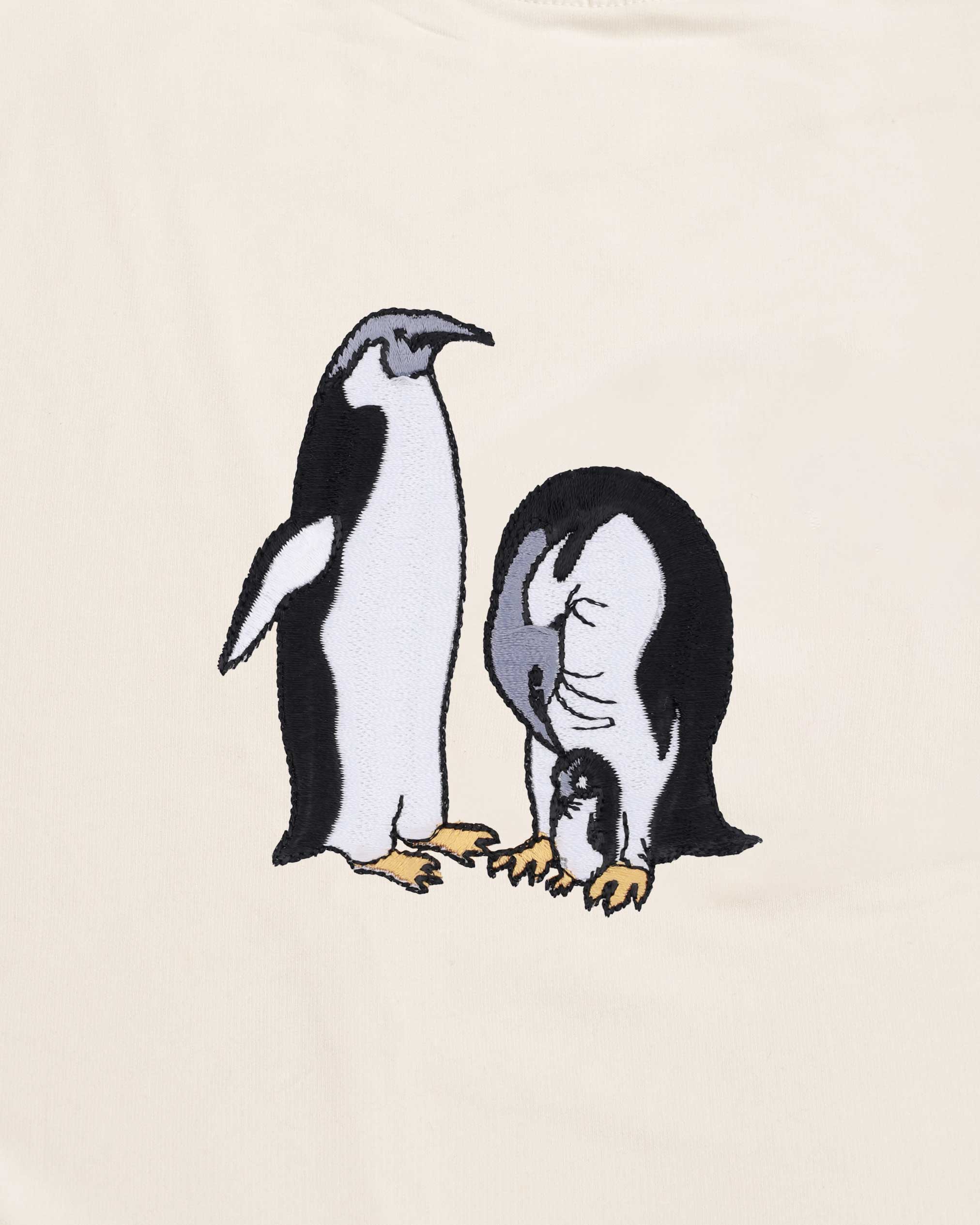 Penguin Wildlife Embroidery Oversized Off-White T-Shirt