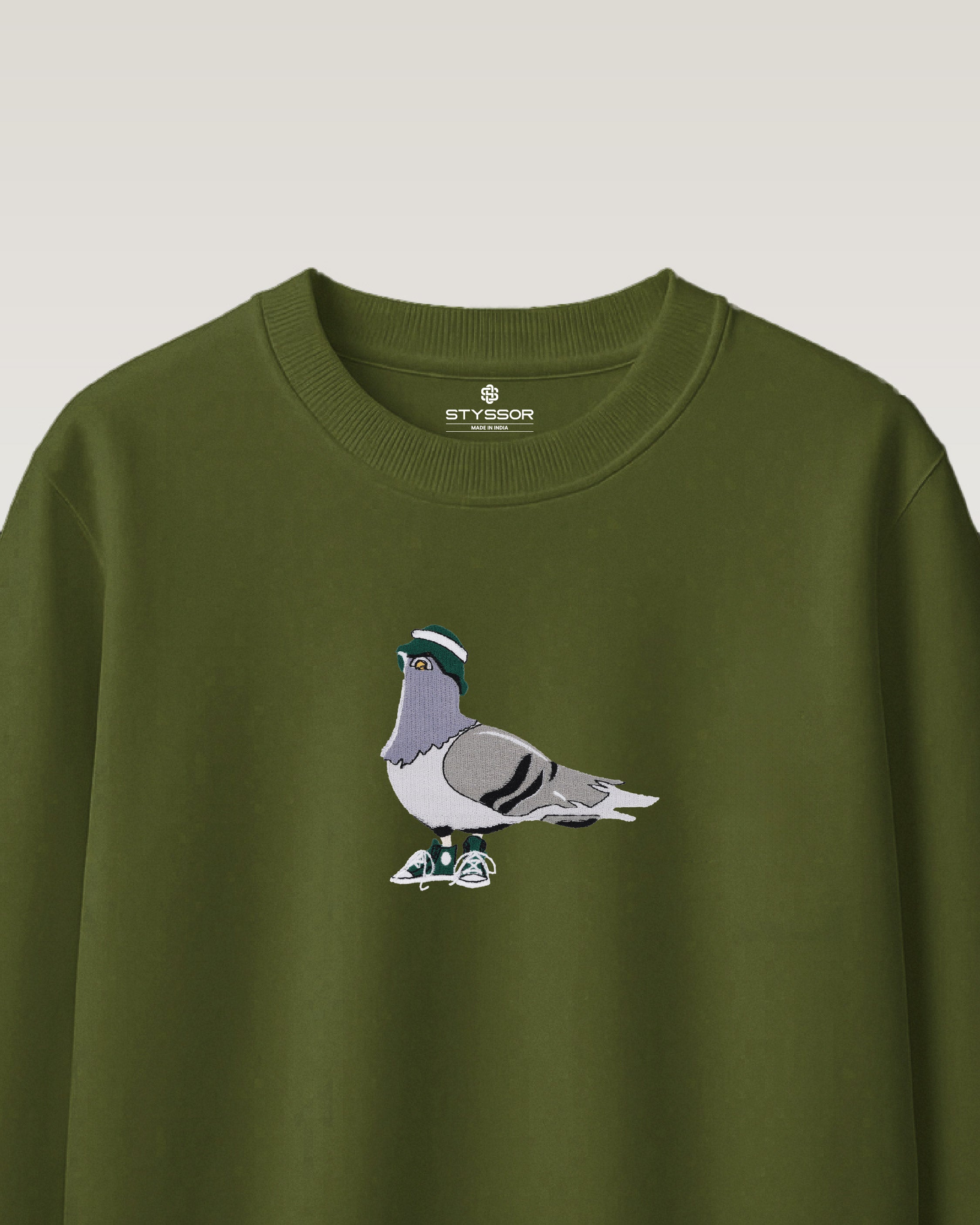 Pigeon Embroidery Green Oversized T-Shirt