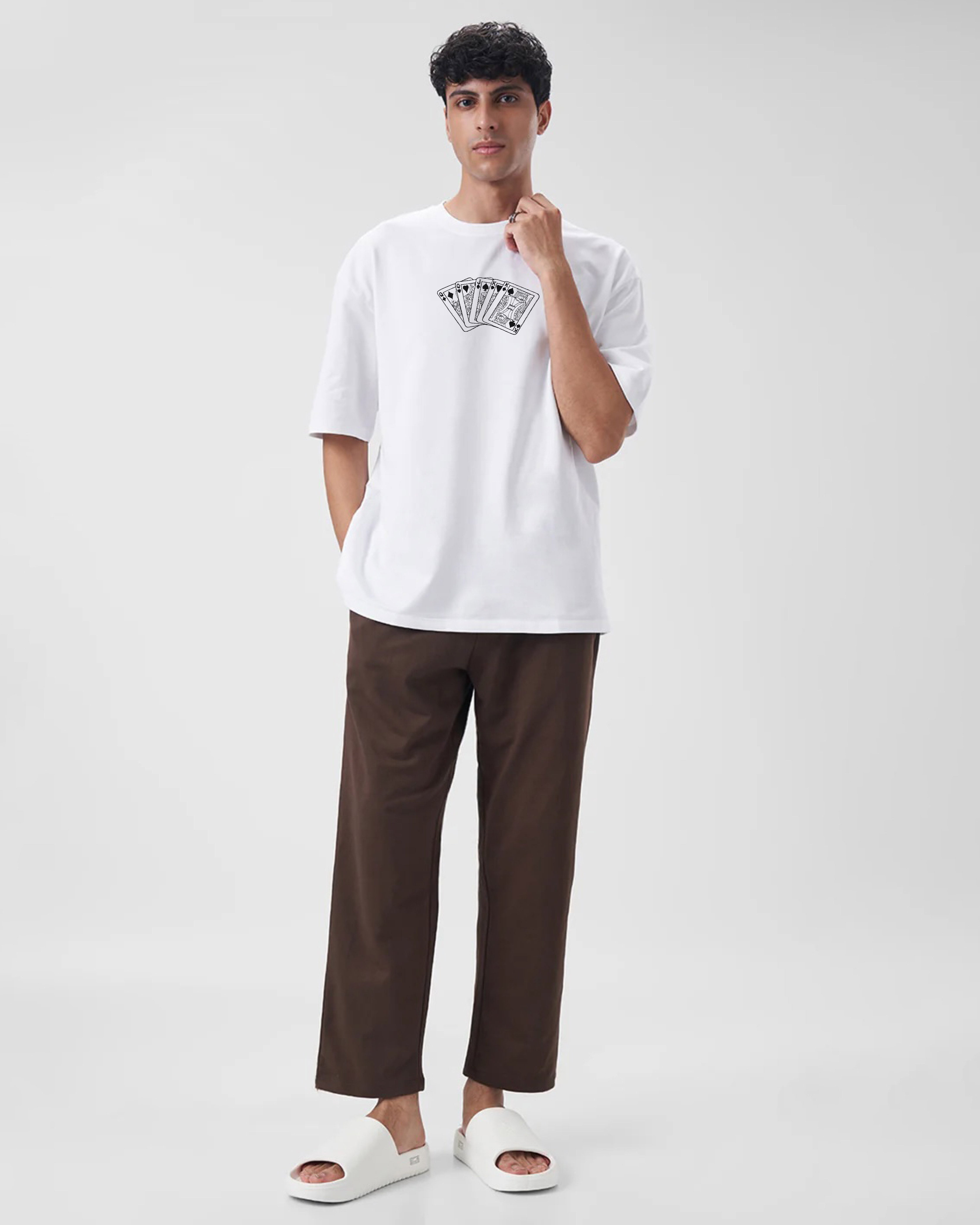 Playing Card Embroidery White Oversized T-Shirt Order Now!