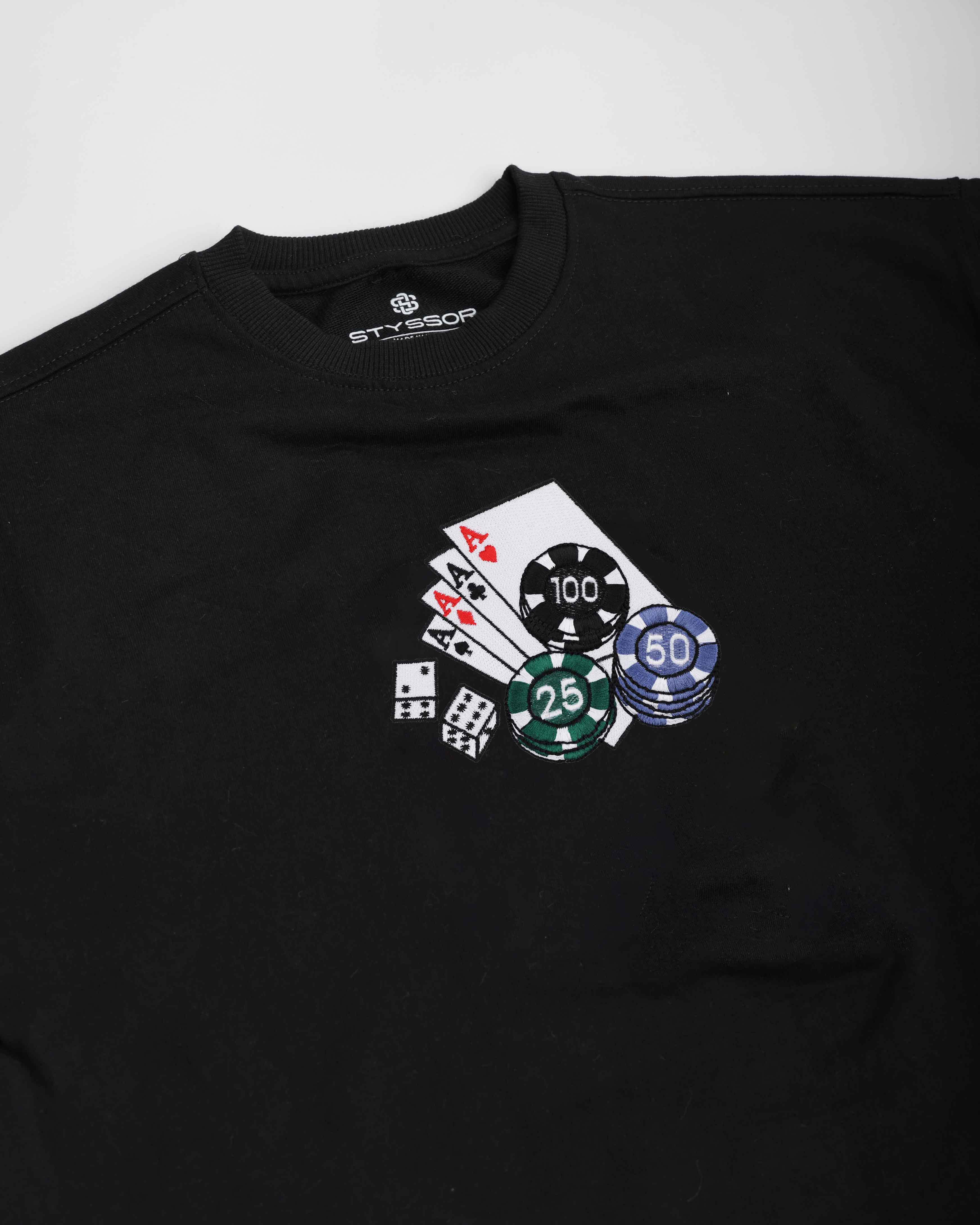 Poker Embroidery Black Oversized T-Shirt