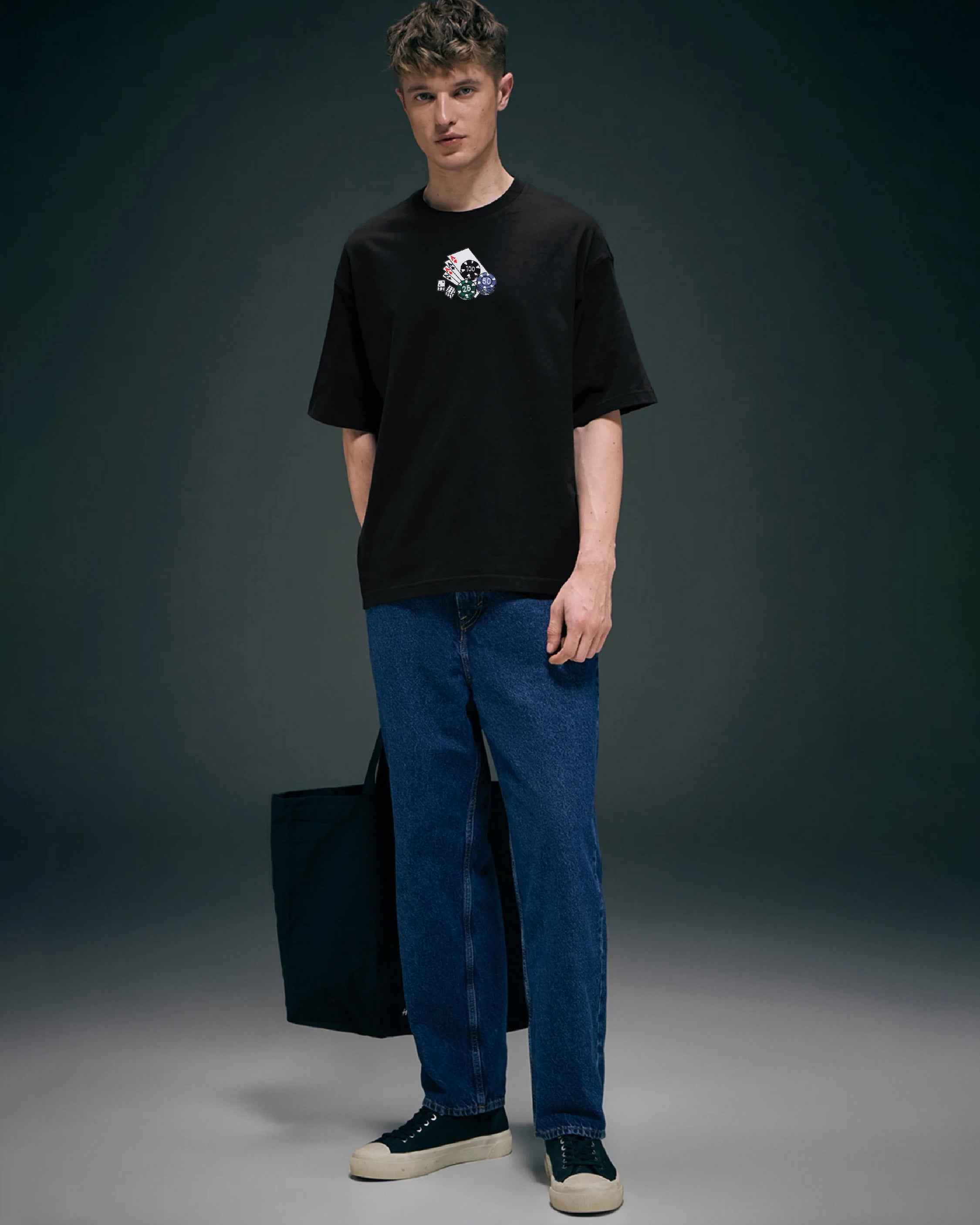 Poker Embroidery Black Oversized T-Shirt1