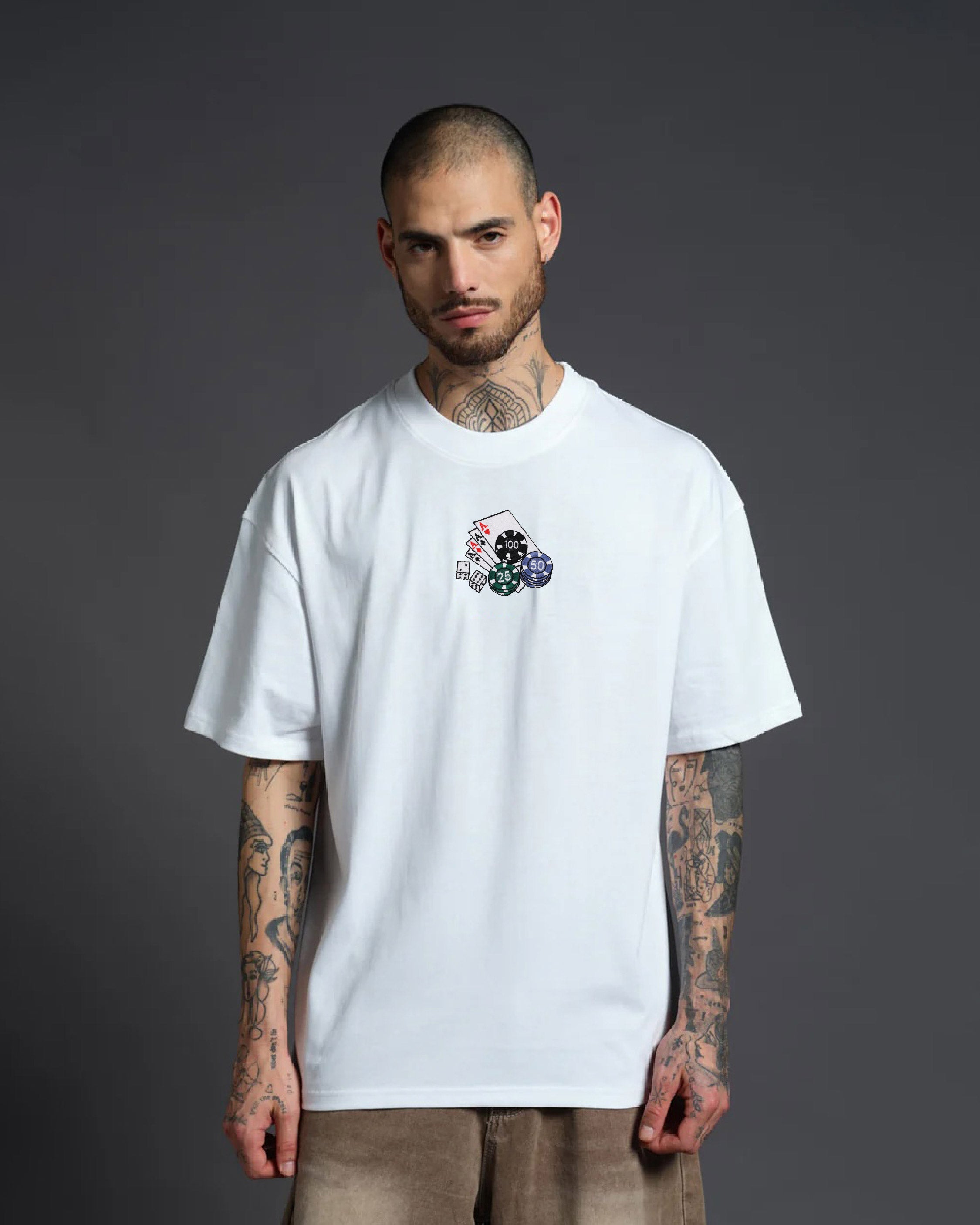 Poker Embroidery White Oversized T-Shirt1